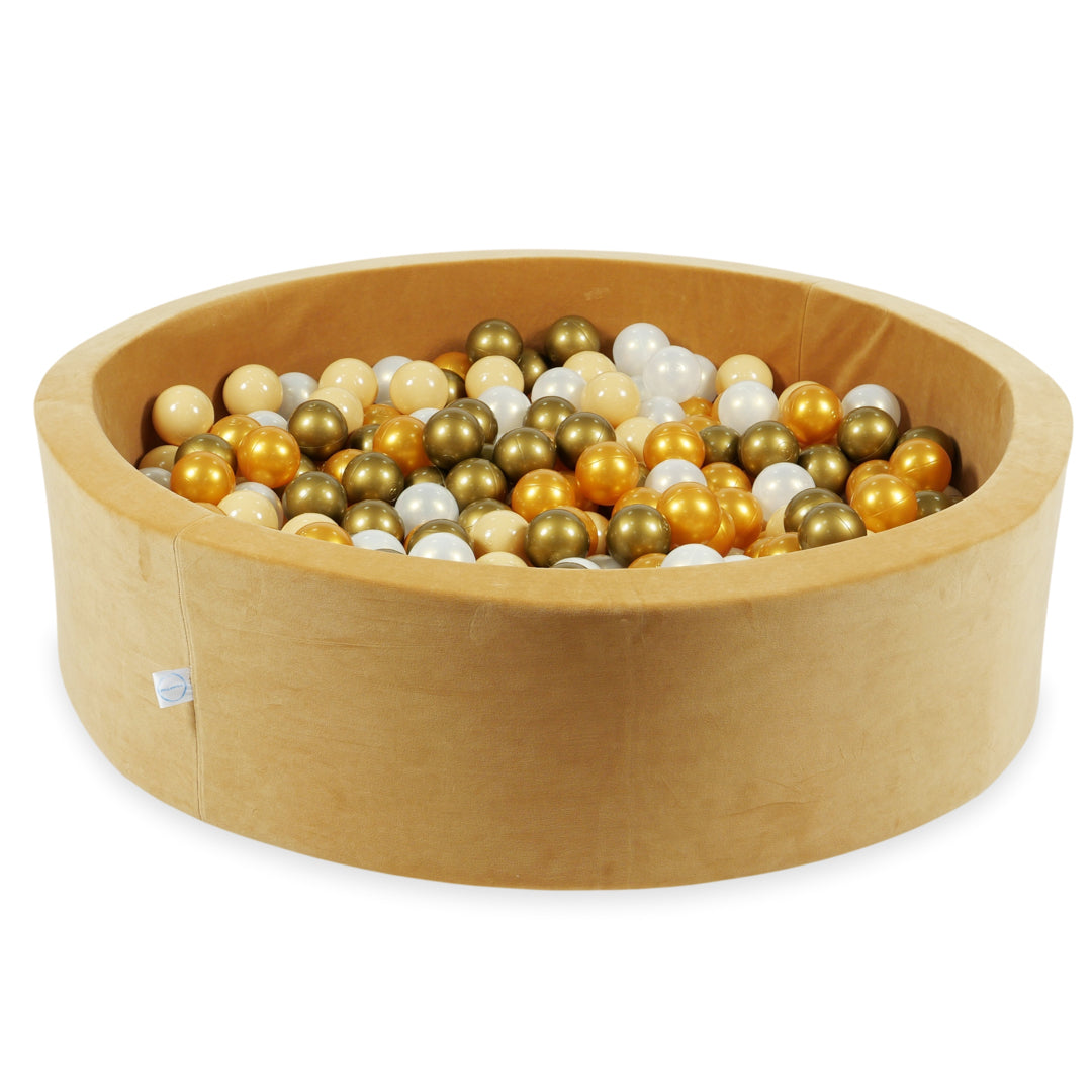 Ball pit with balls 110 × 30 cm Velvet Soft caramel with 400 balls