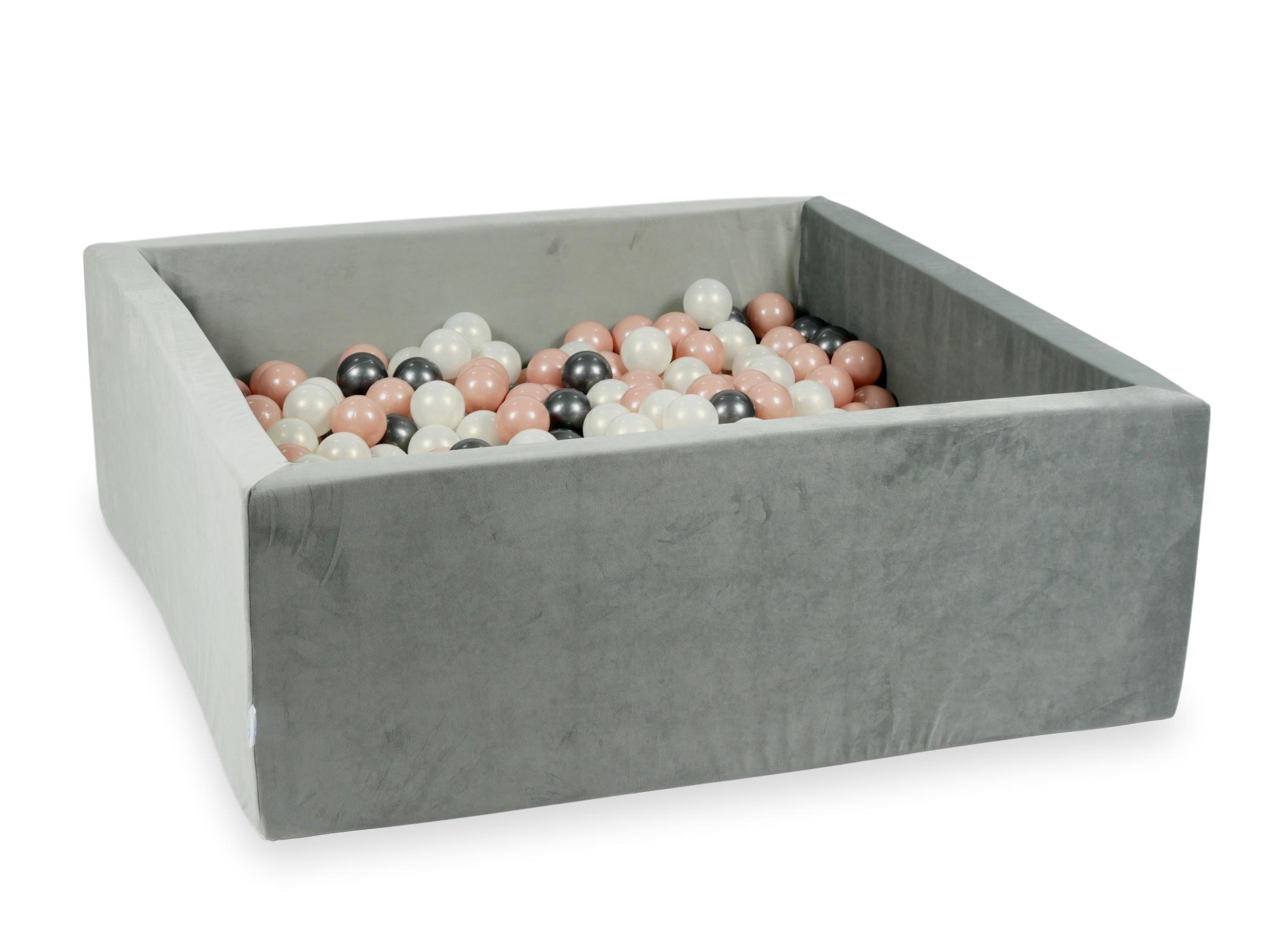 Square ball pit with balls 110 × 110 × 40 cm velvet grey + 600 balls