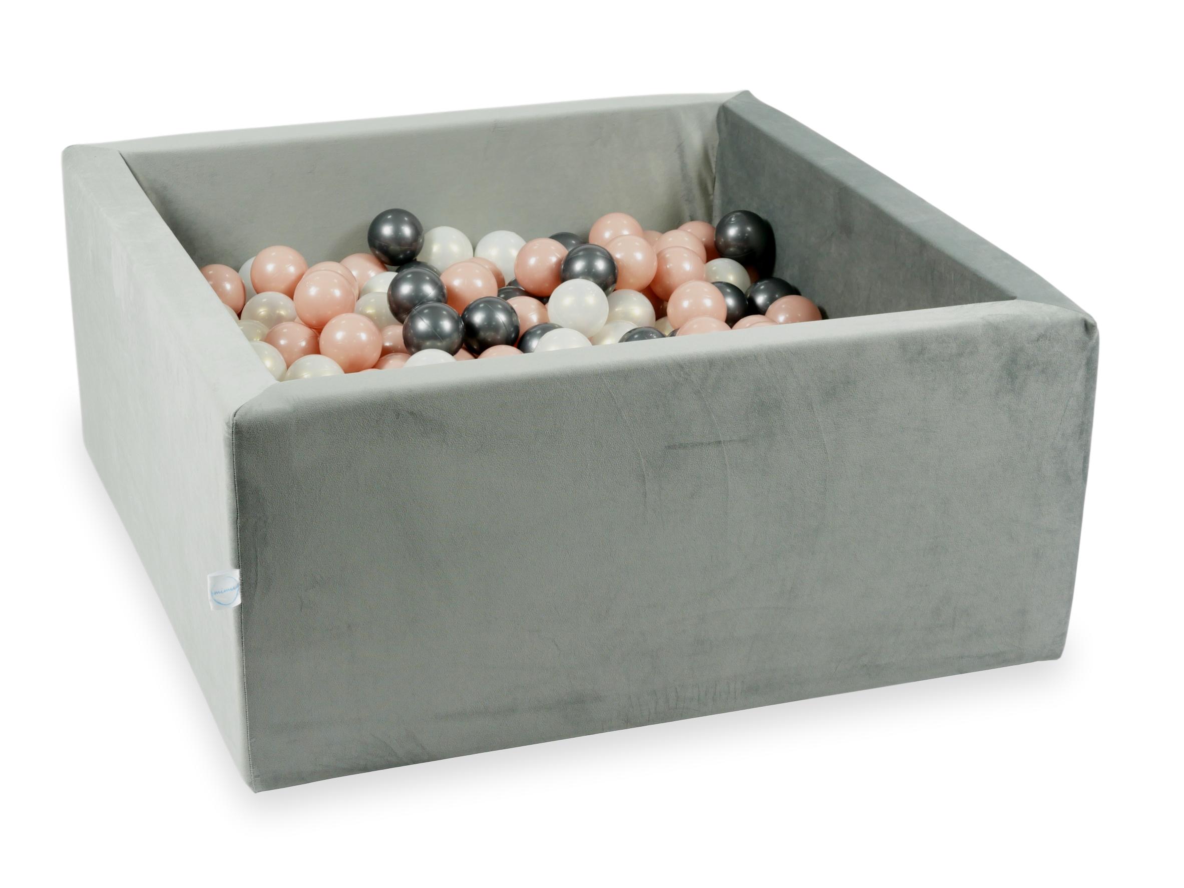 Square ball pit with balls 90 × 90 × 40 cm velvet grey + 400 balls