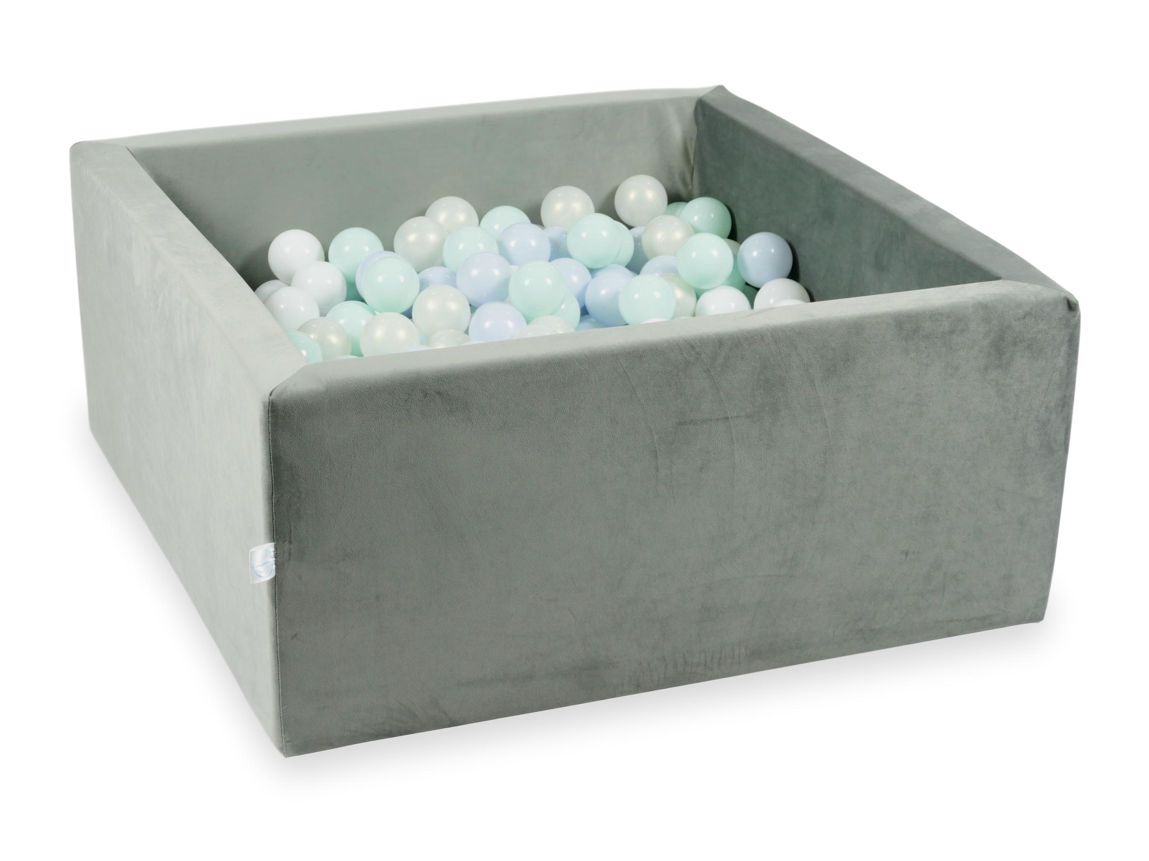 Square ball pit with balls 90 × 90 × 40 cm velvet grey + 400 balls