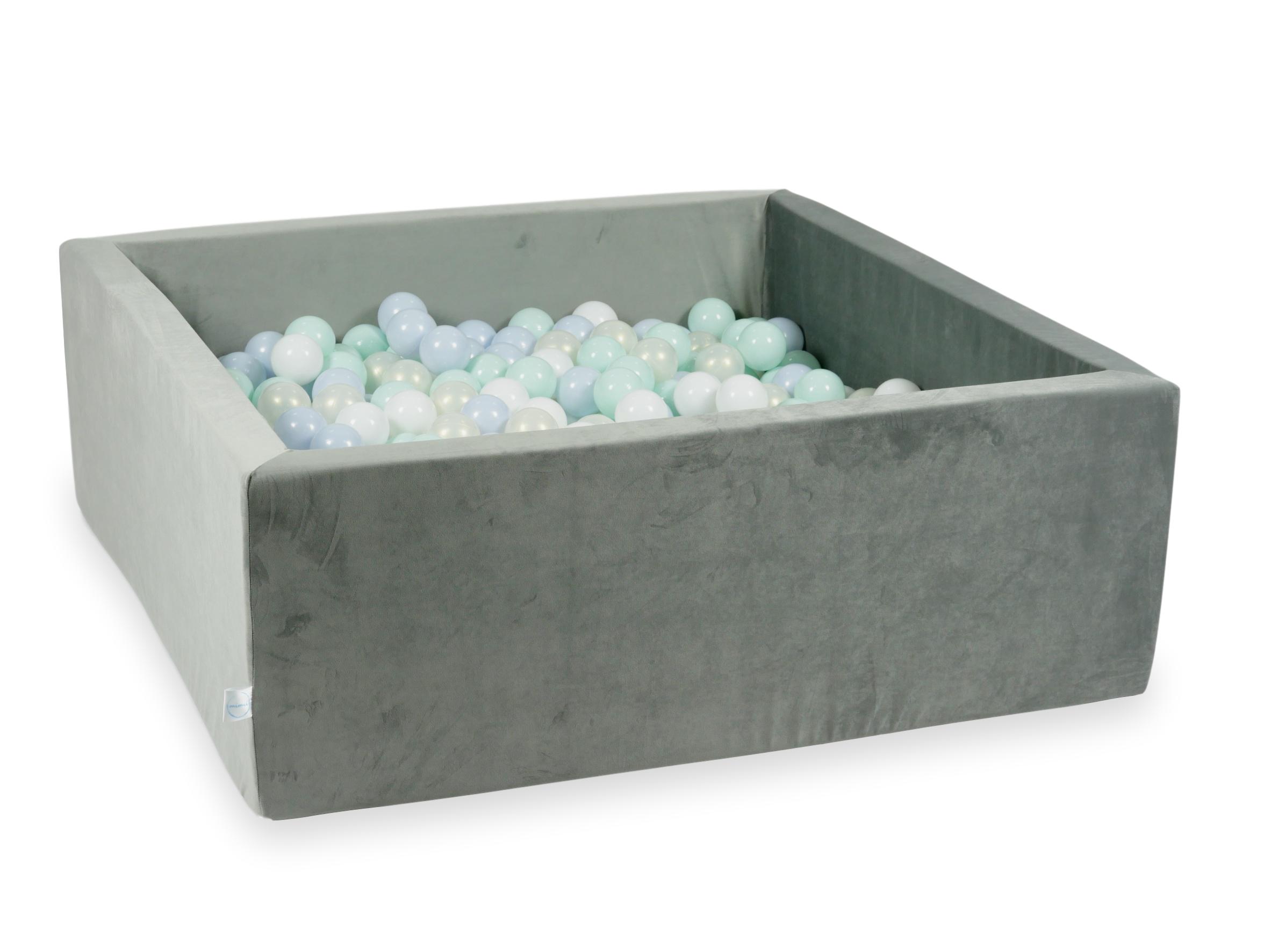 Square ball pit with balls 110 × 110 × 40 cm velvet grey + 600 balls