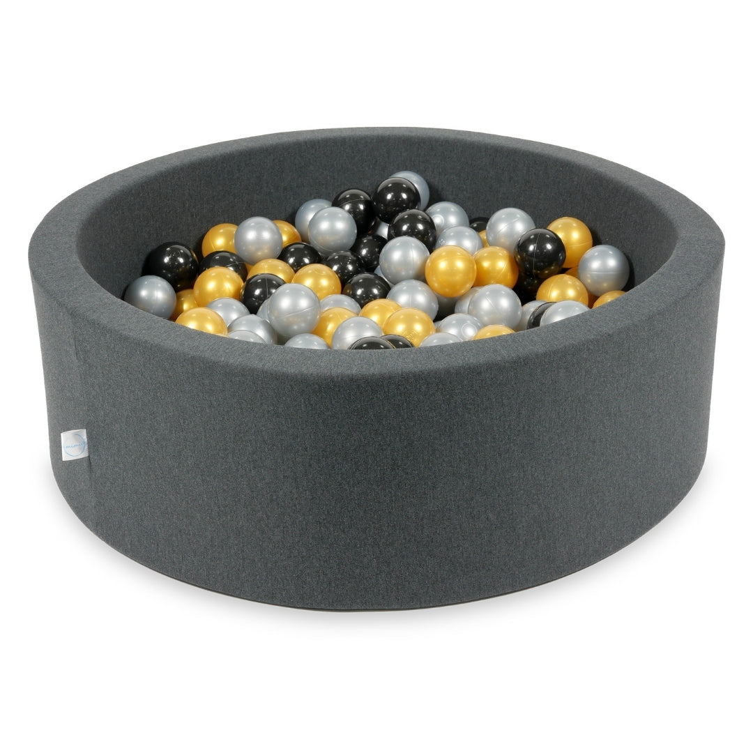 Mimii Bällebad in Graphit – rund, 90 × 30 cm, mit 200 Bällen