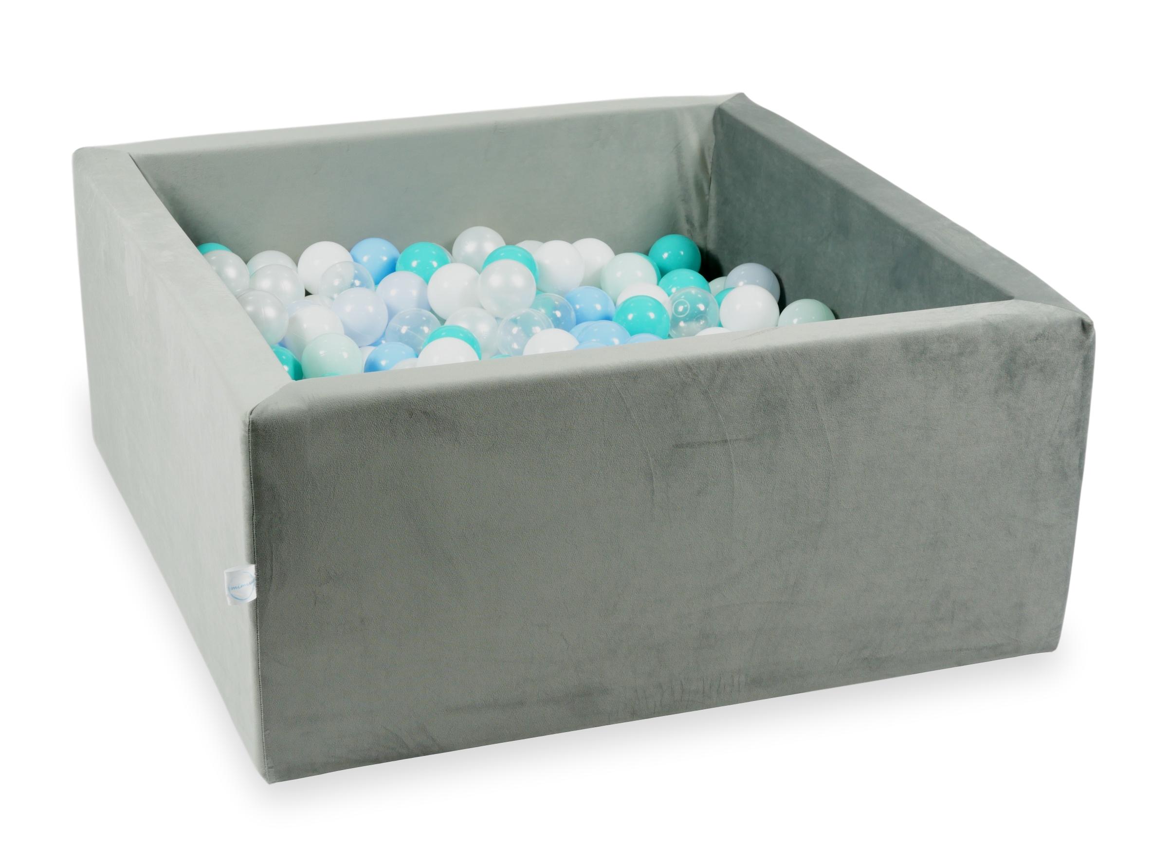 Square ball pit with balls 90 × 90 × 40 cm velvet grey + 400 balls