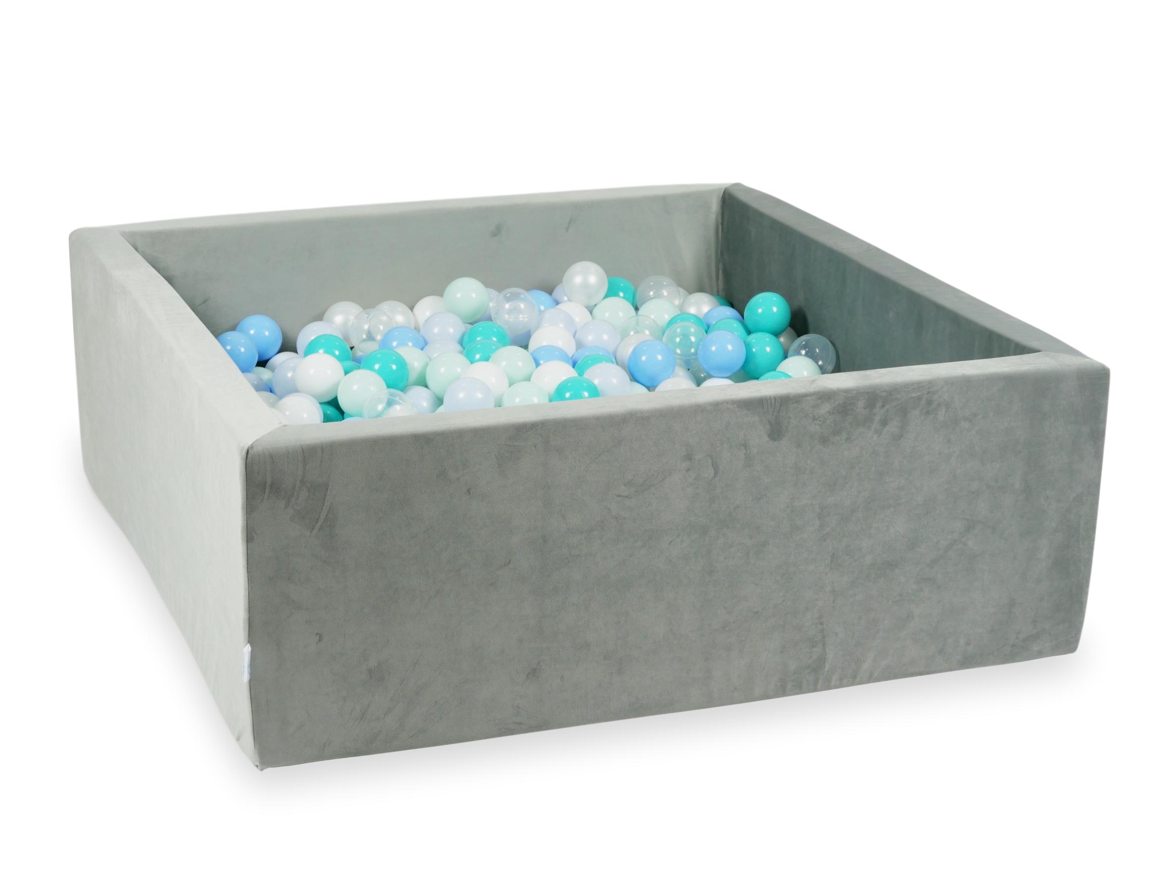 Square ball pit with balls 110 × 110 × 40 cm velvet grey + 600 balls