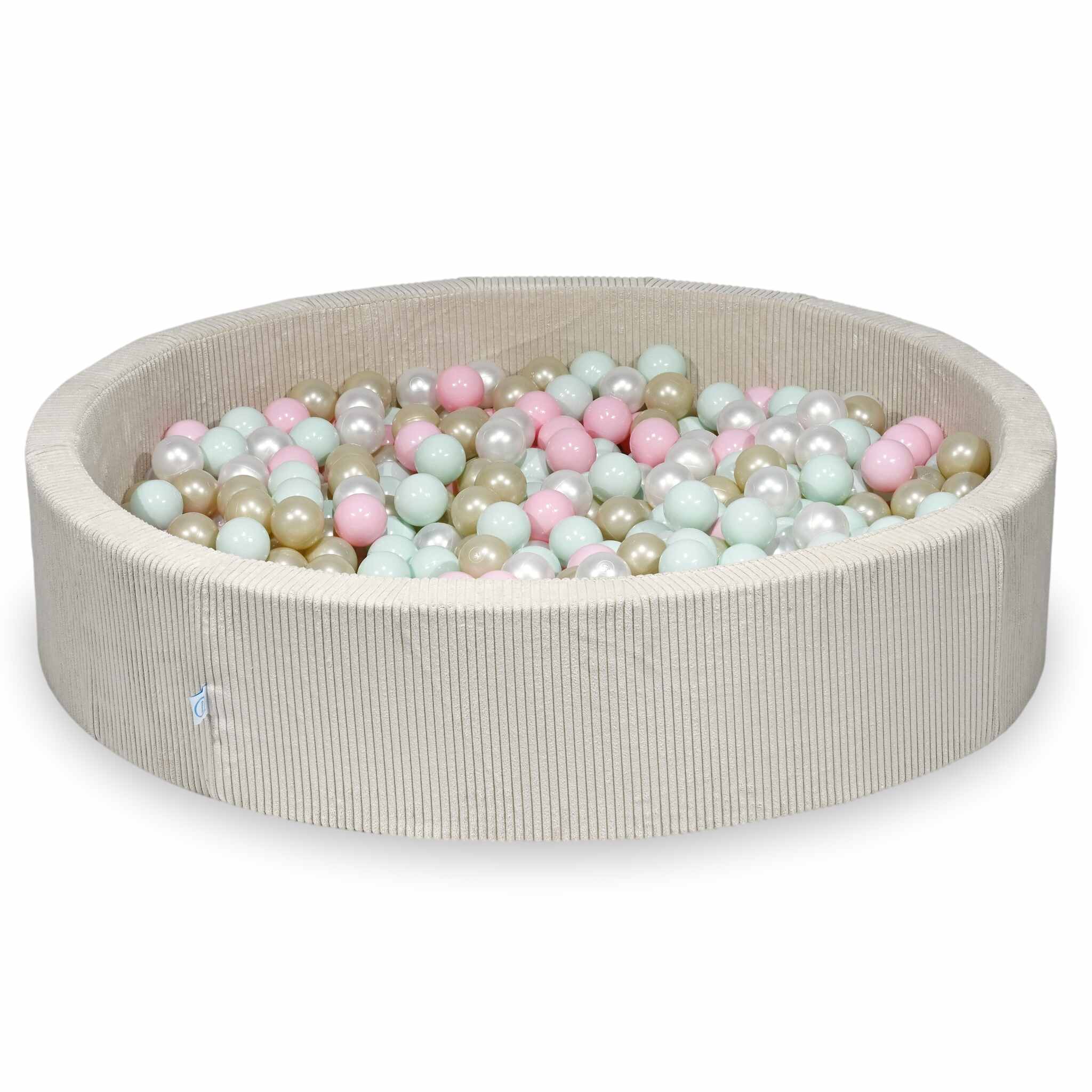 Mimii Bällebad aus Cord in Beige – rund, 130 × 30 cm, mit 600 Bällen