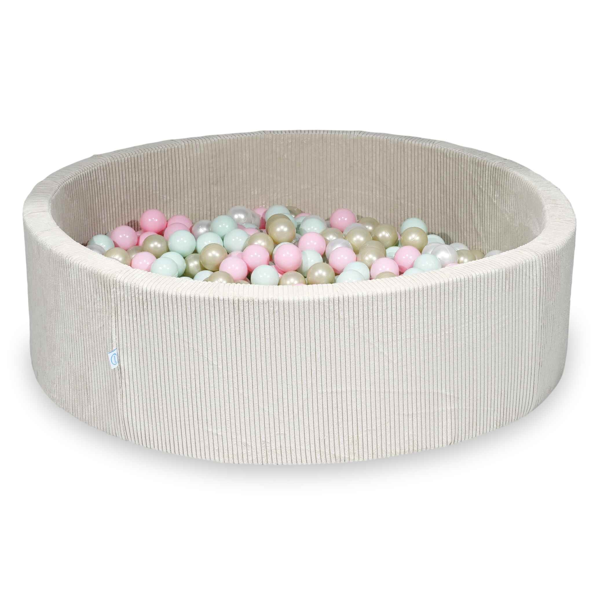 Mimii Bällebad aus Cord in Beige – rund, 130 × 40 cm, mit 700 Bällen