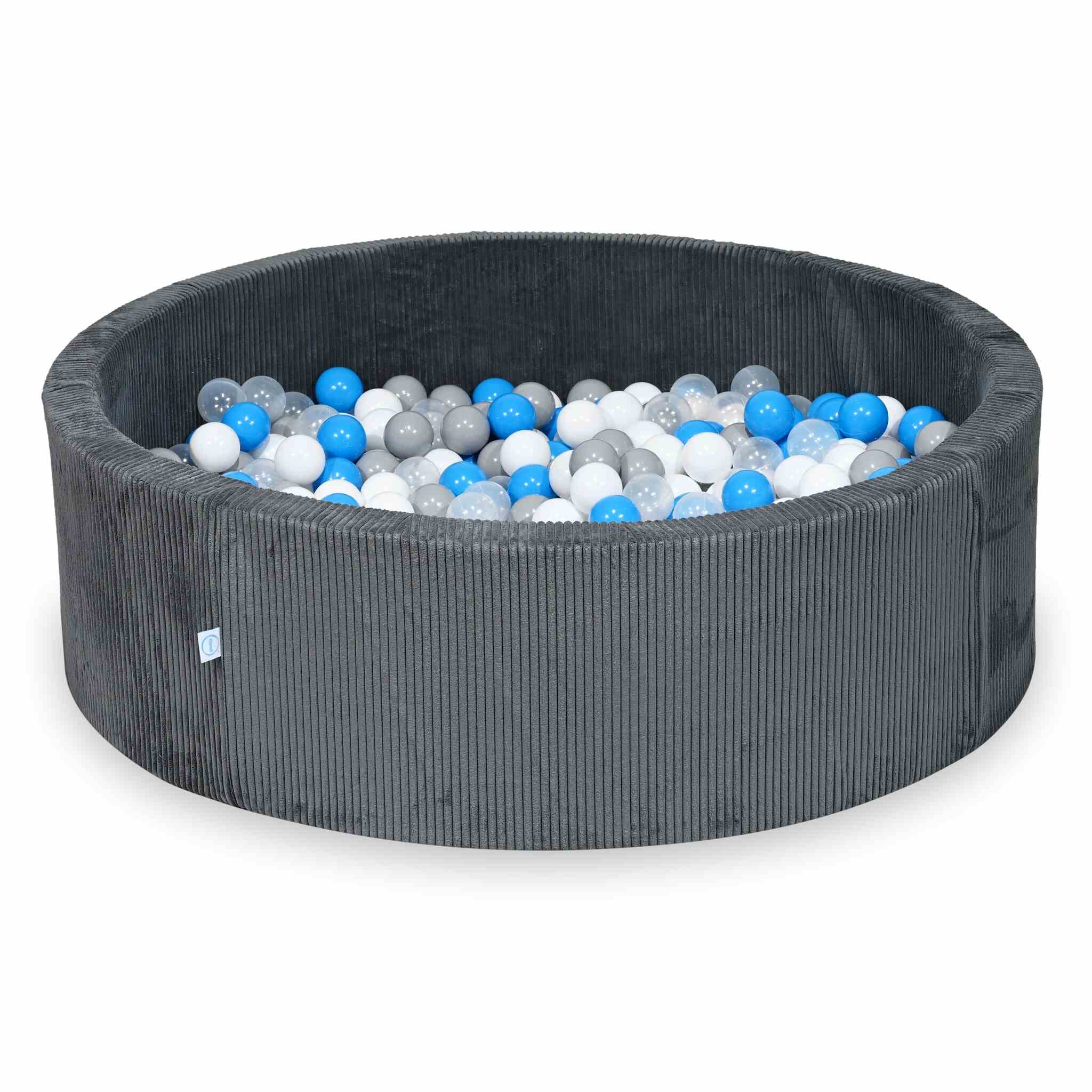 Mimii Bällebad aus Cord in Graphit – rund, 130 × 40 cm, mit 700 Bällen