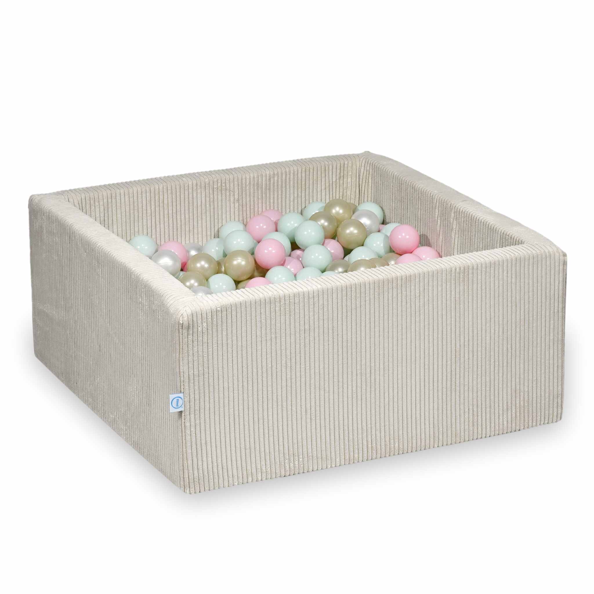 Kwadratowy basen z kulkami 90x90x40 cm sztruks beżowy + 400 piłek