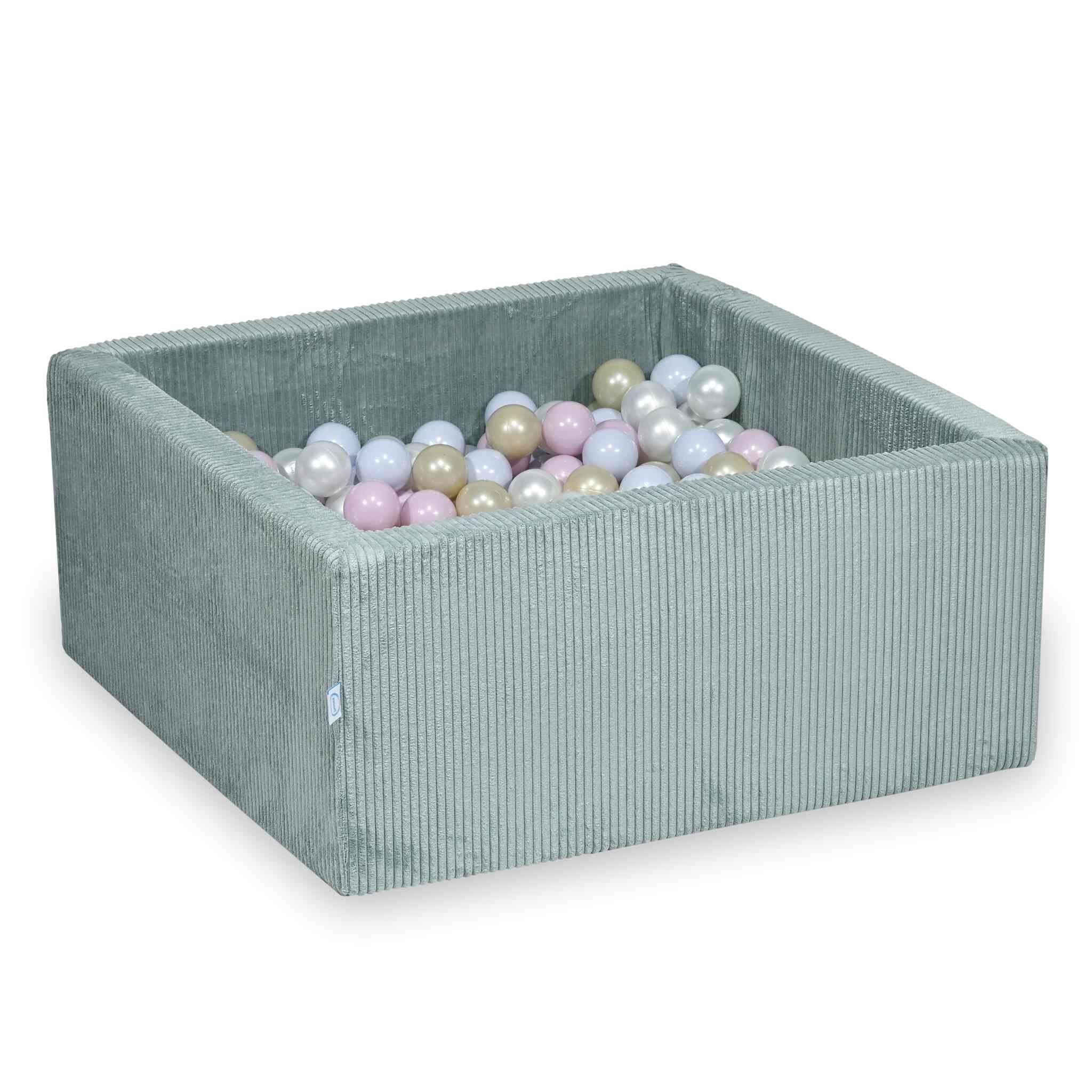 Kwadratowy basen z kulkami 90x90x40 cm sztruks jasnomiętowy + 400 piłek
