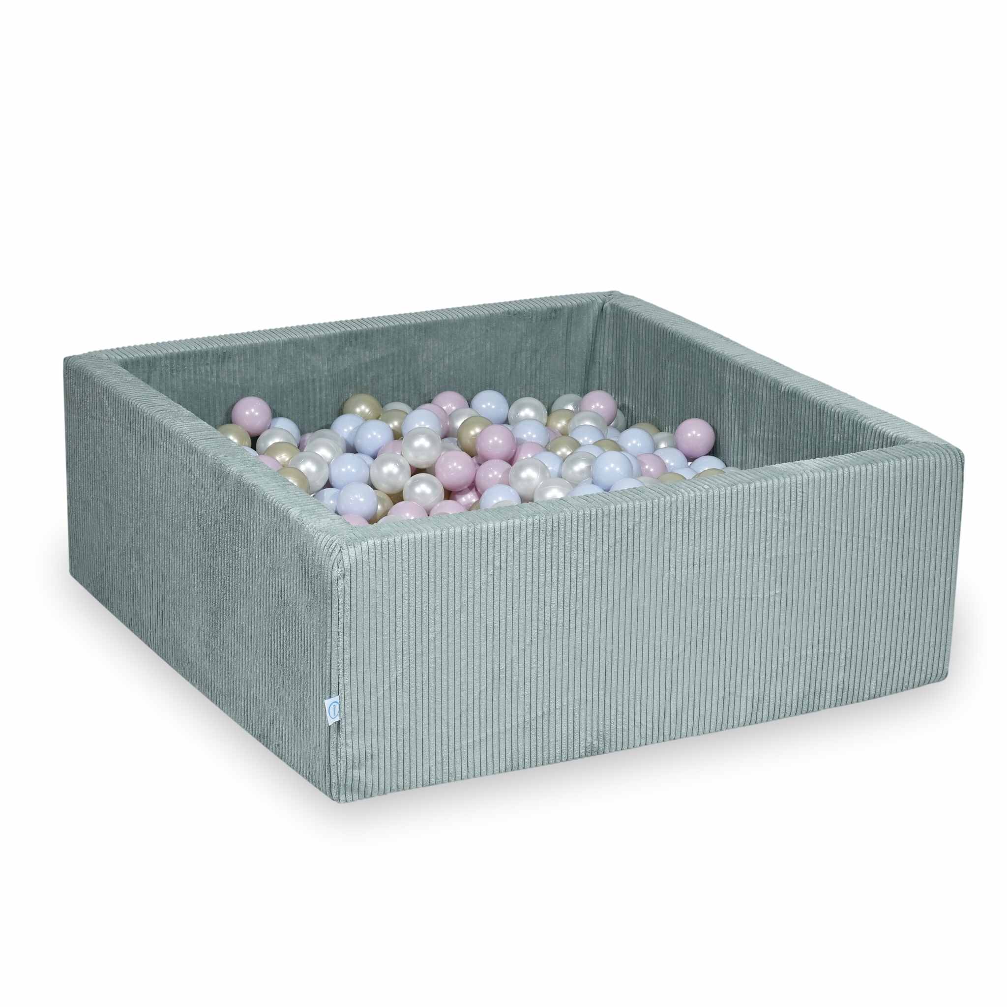 Square ball pit with balls 110 × 110 × 40 cm corduroy light mint + 600 balls