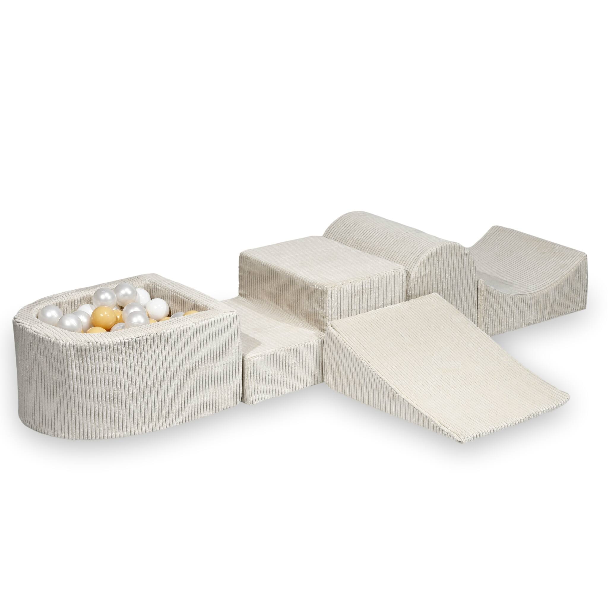 Mimii Schaumstoff-Spielset mit Hügel und Mini-Bällebad aus Cord in Beige – mit 100 Bällen