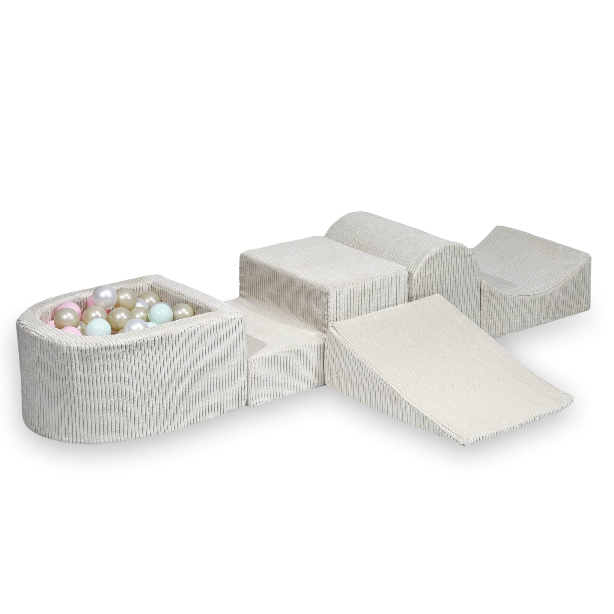 Mimii Schaumstoff-Spielset mit Hügel und Mini-Bällebad aus Cord in Beige – mit 100 Bällen