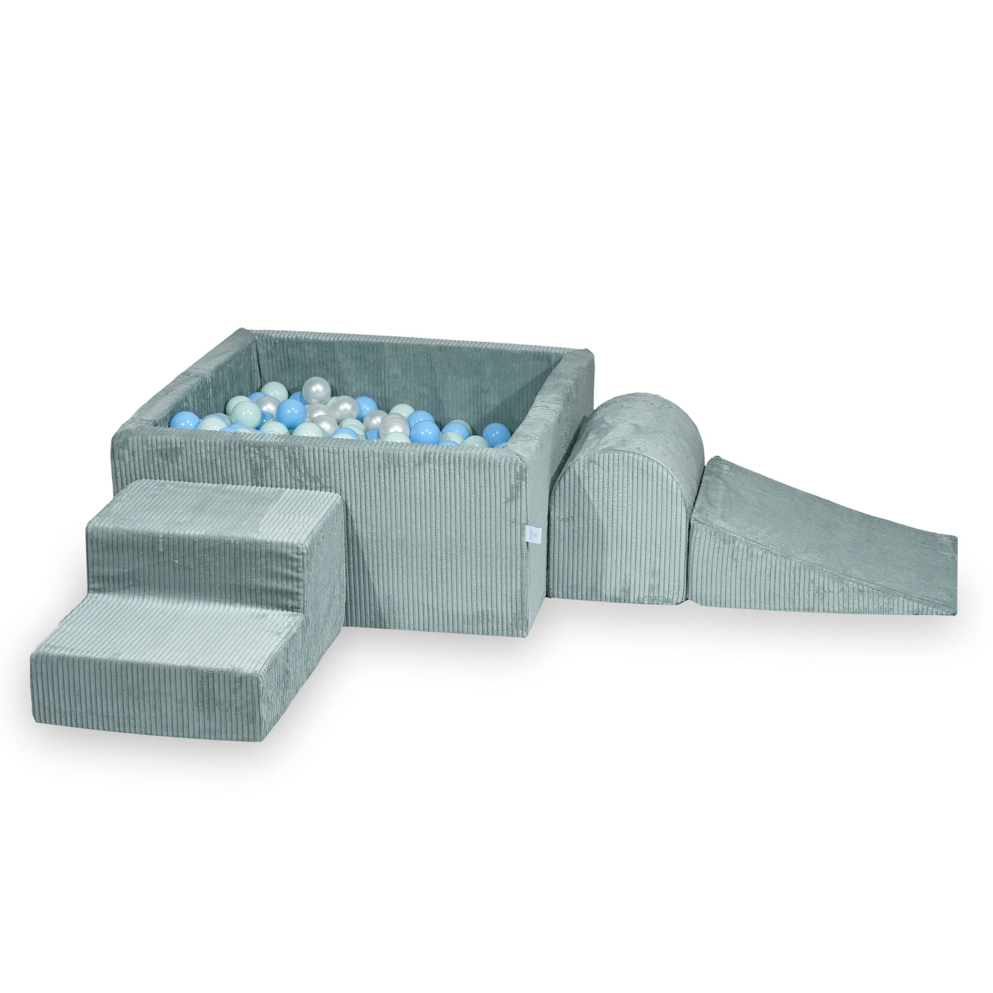 Mimii Schaumstoff-Spielset mit quadratischem Bällebad aus Cord in Hellmint – 90 × 90 × 40 cm, mit 400 Bällen