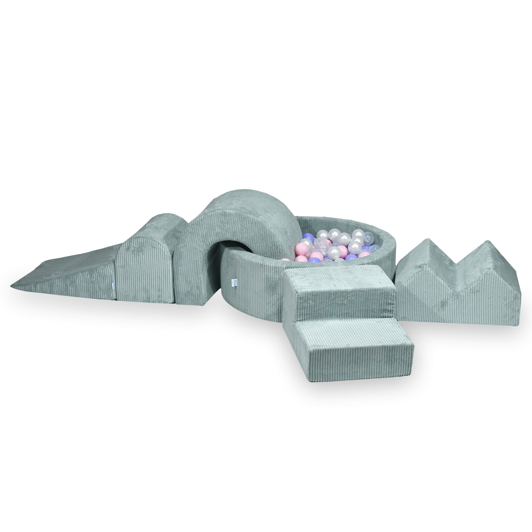 Piankowy plac zabaw z okrągłym basenem 90x30 cm sztruks jasnomiętowy + 5 elementów + 200 piłek