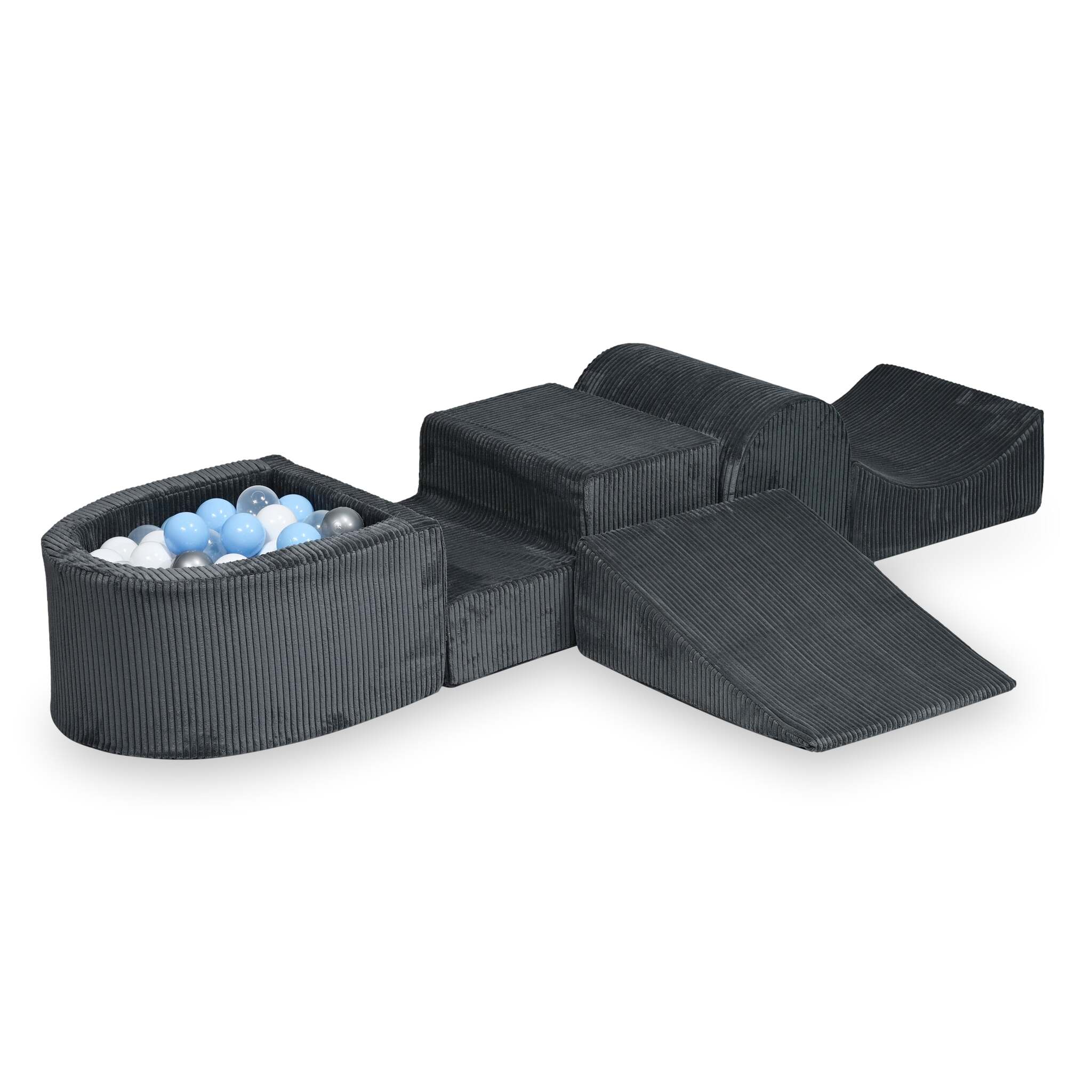 Foam play set with hill and micro ball pit corduroy graphite + 100 balls