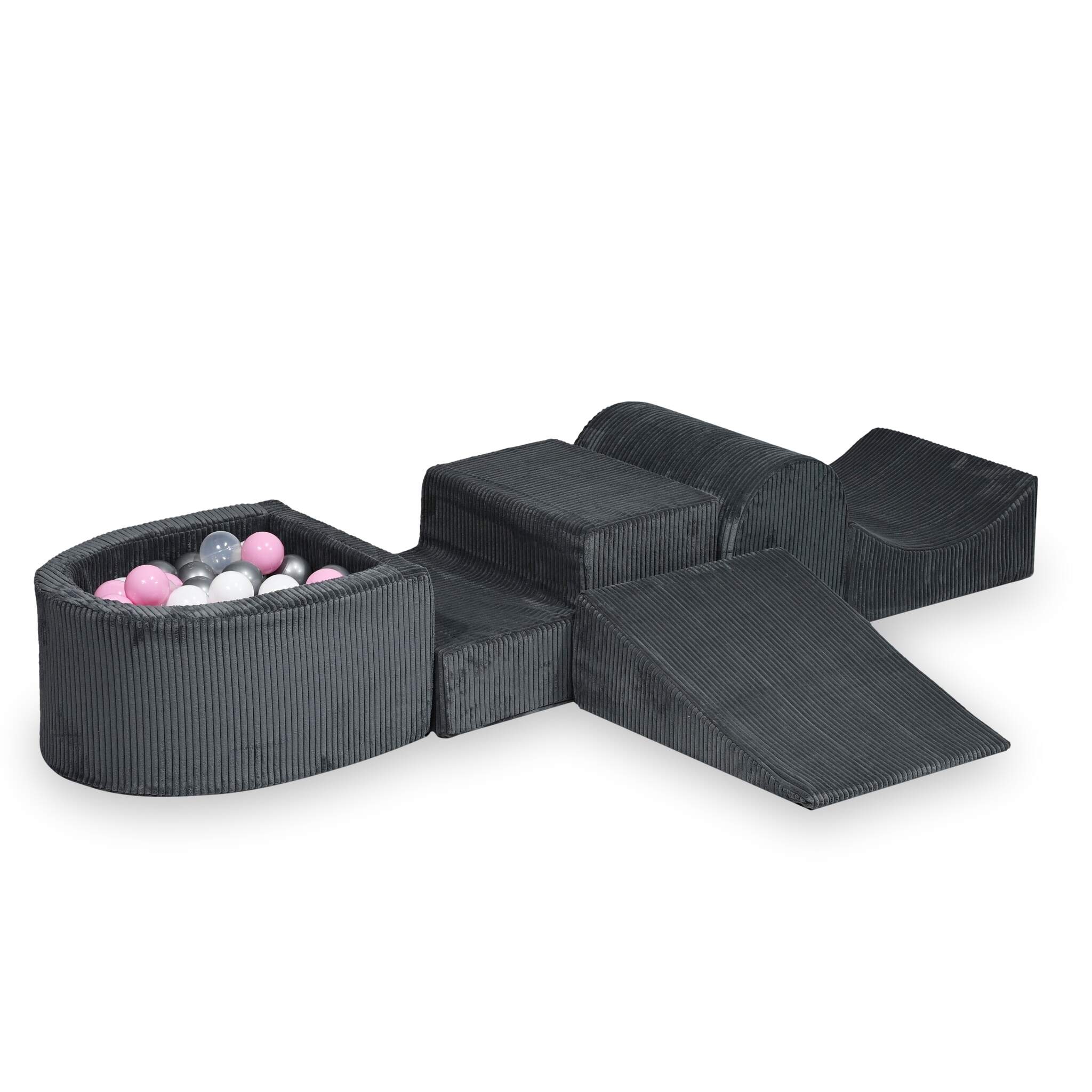 Foam play set with hill and micro ball pit corduroy graphite + 100 balls