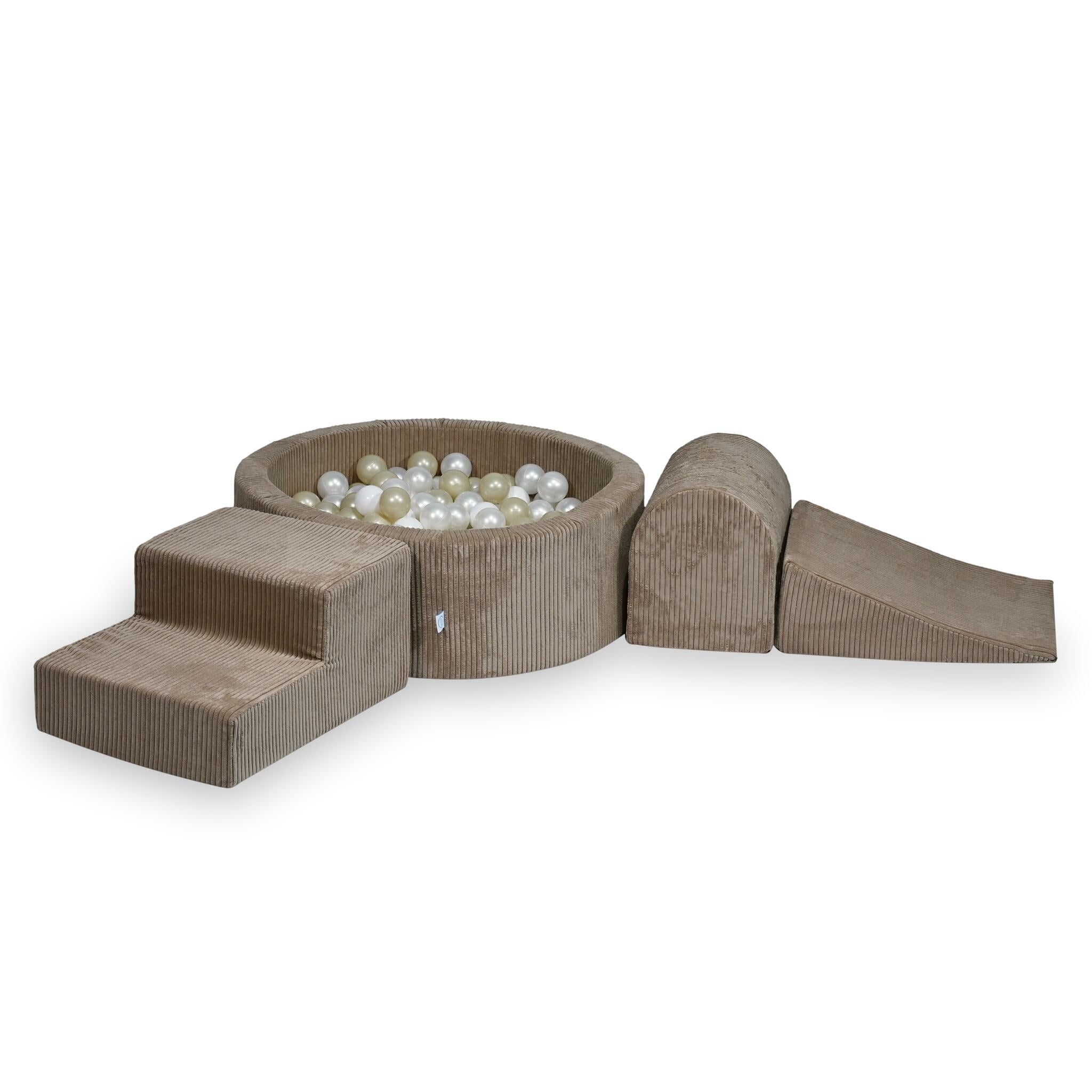 Mimii Schaumstoff-Spielset mit rundem Bällebad 90 × 30 cm aus Cord in Toffee – mit 200 Bällen