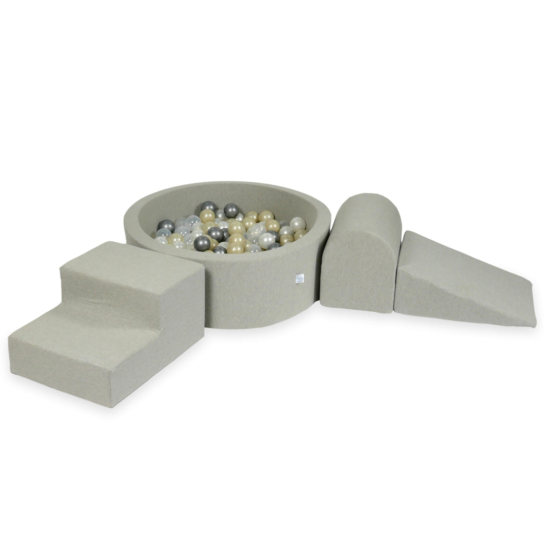 Mimii Schaumstoff-Spielset mit rundem Bällebad 90 × 30 cm in Hellgrau – mit 200 Bällen