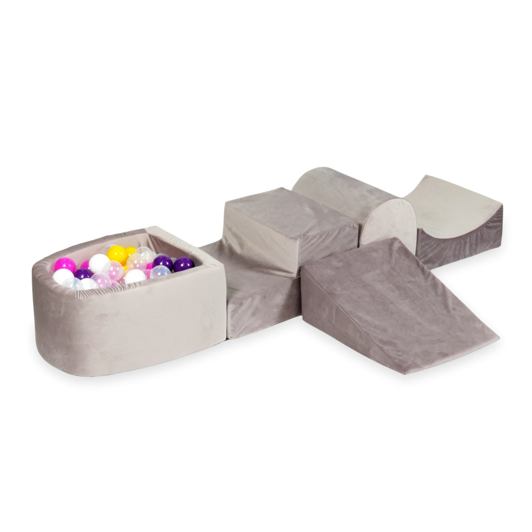 Piankowy plac zabaw z górką i basenem micro velvet lila + 100 piłek