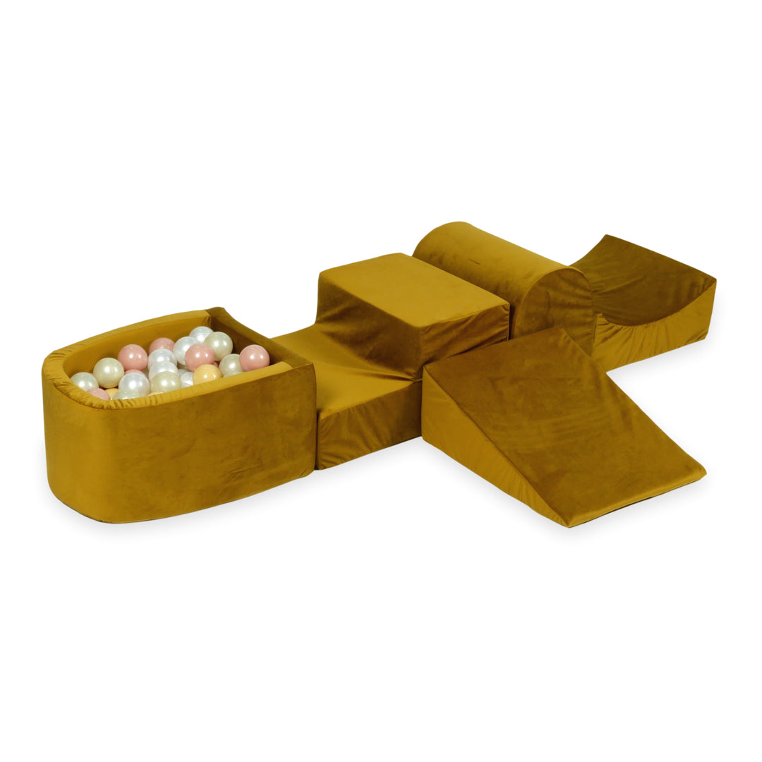 Piankowy plac zabaw z górką i basenem micro velvet złoty + 100 piłek