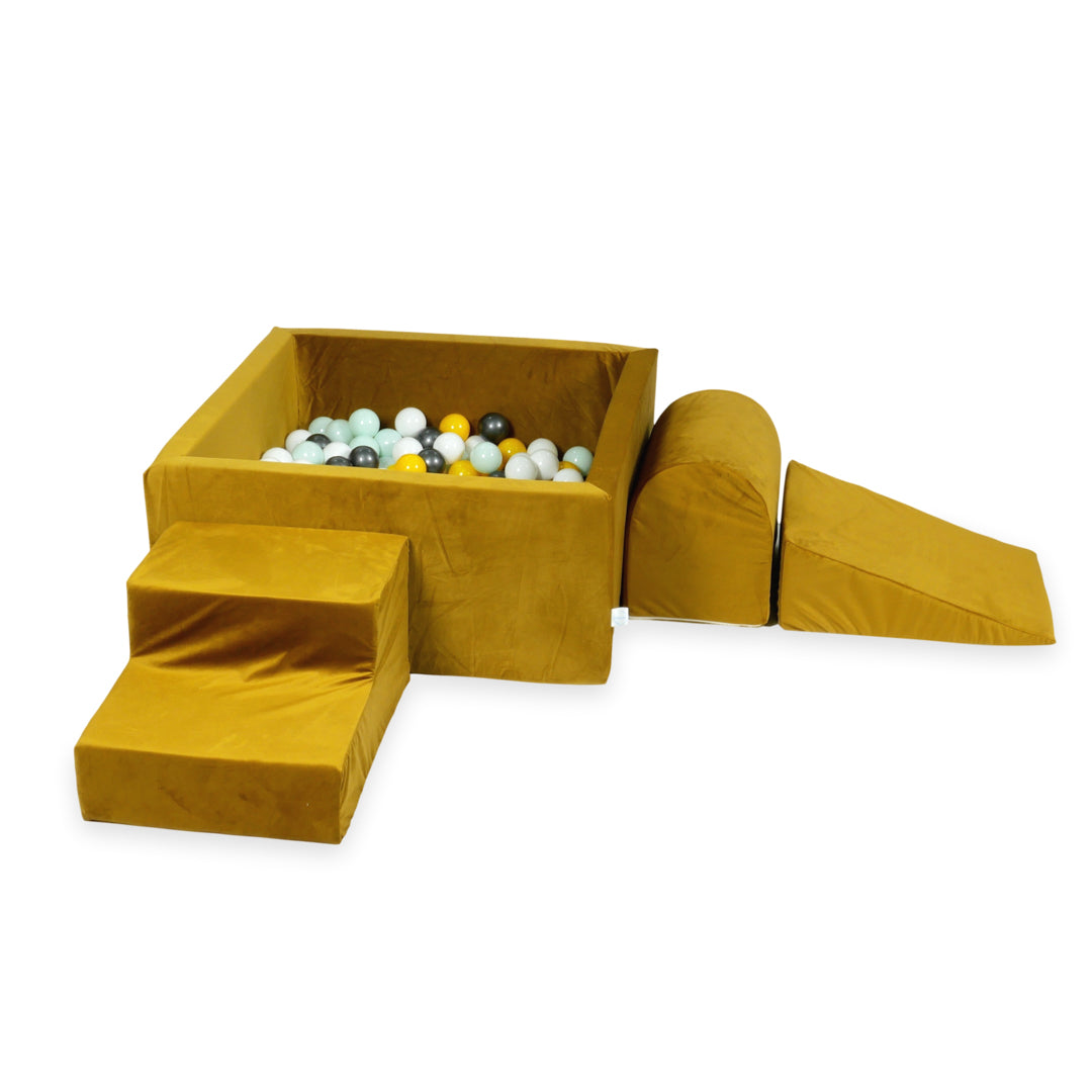 Piankowy plac zabaw z kwadratowym basenem 90x90x40 velvet złoty + 400 piłek