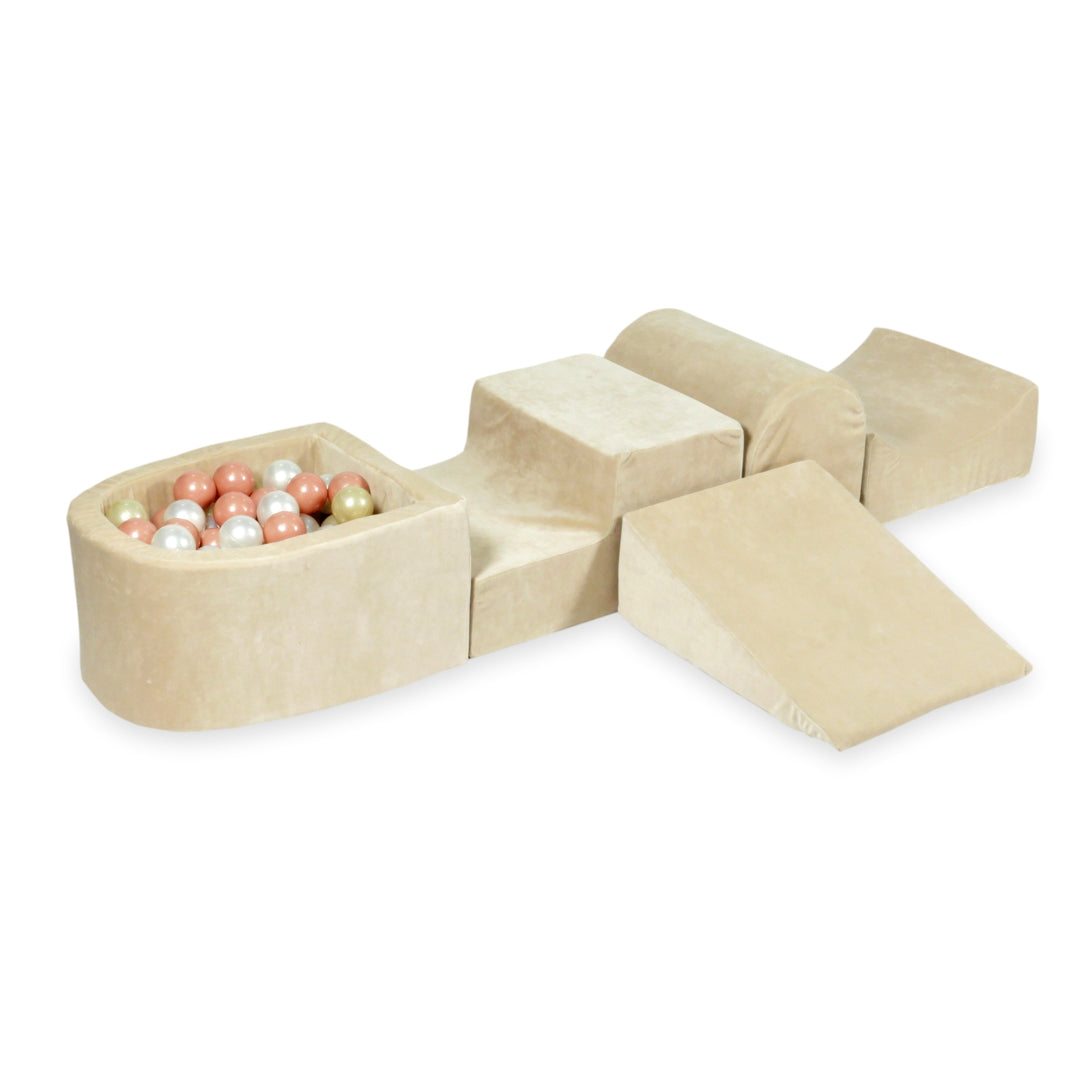 Piankowy plac zabaw z górką i basenem micro Velvet Soft beżowy + 100 piłek