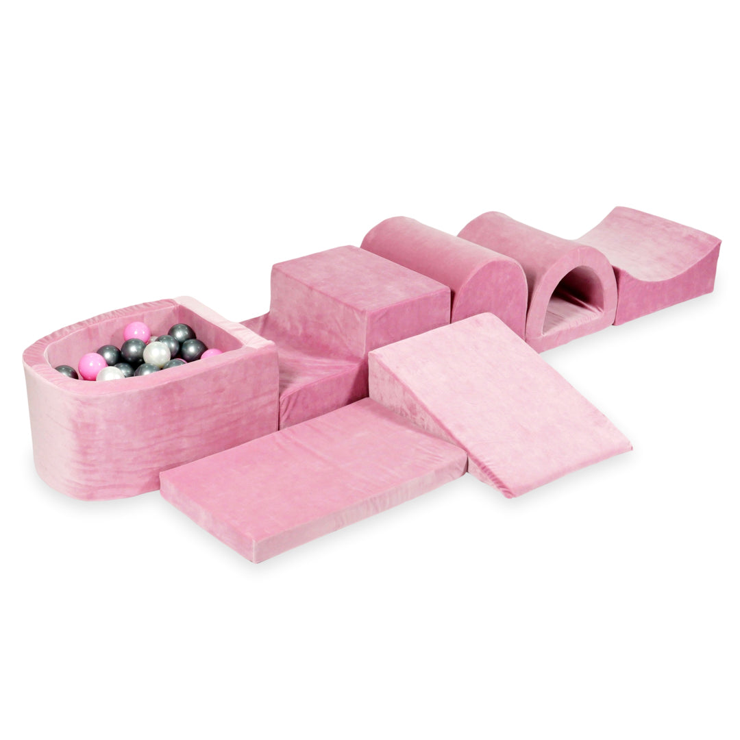 Mimii großes Schaumstoff-Spielset mit Mini-Bällebad aus Velvet Soft in Rosa – mit 100 Bällen