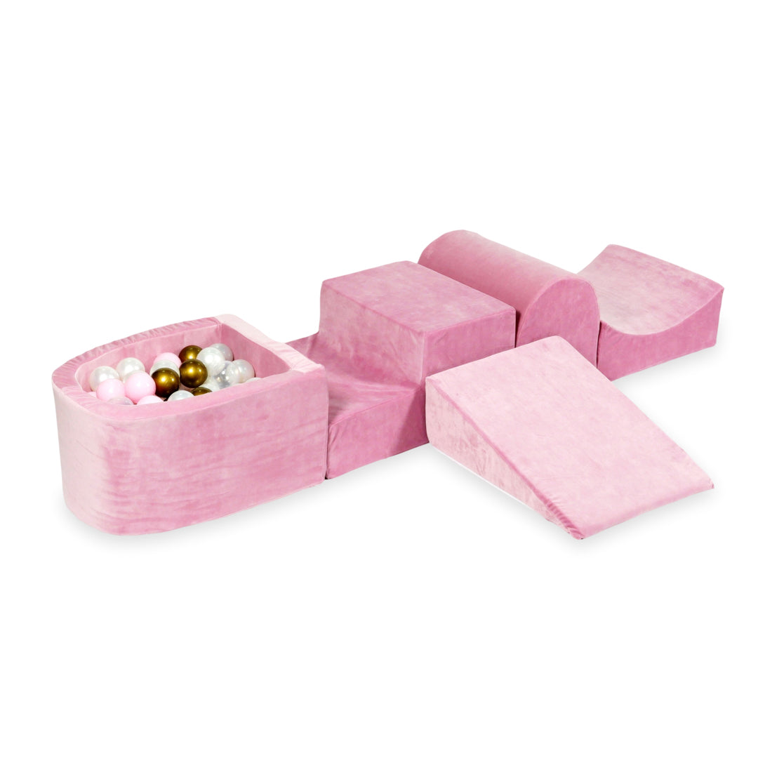 Piankowy plac zabaw z górką i basenem micro Velvet Soft różowy + 100 piłek