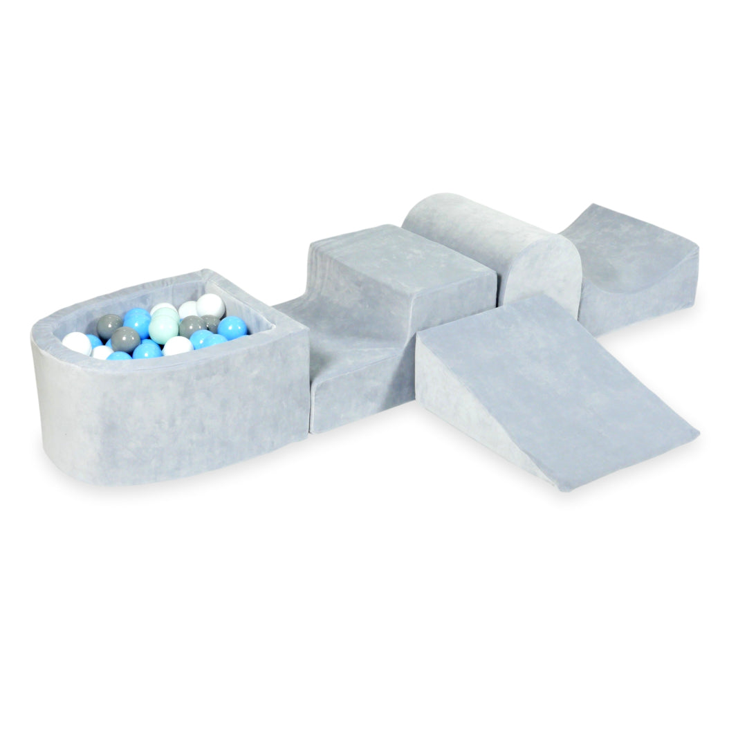 Piankowy plac zabaw z górką i basenem micro Velvet Soft jasnoszary + 100 piłek
