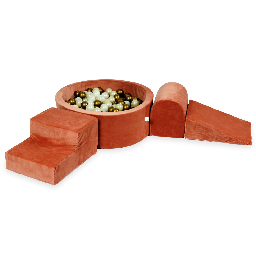 Mimii Schaumstoff-Spielset mit rundem Bällebad 90 × 30 cm aus Velvet Soft in Canyon Clay – mit 200 Bällen