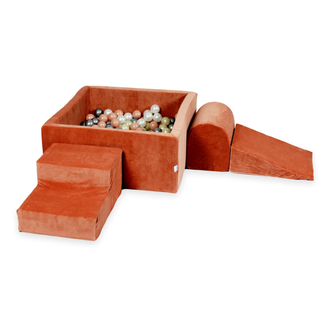 Piankowy plac zabaw z kwadratowym basenem 90x90x40 Velvet Soft Canyon Clay + 400 piłek