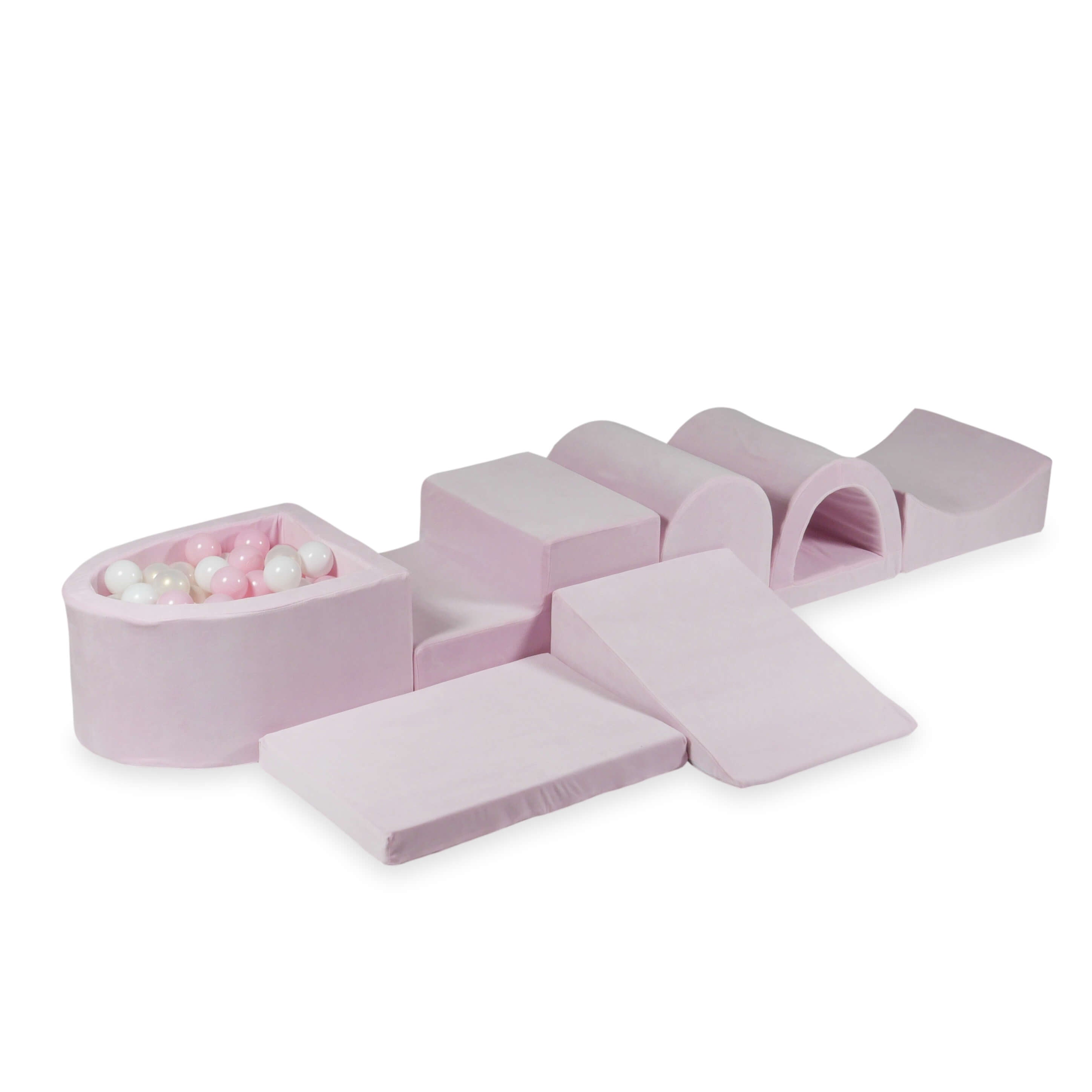 Mimii großes Schaumstoff-Spielset mit Mini-Bällebad aus Velvet Soft in Hellrosa – mit 100 Bällen
