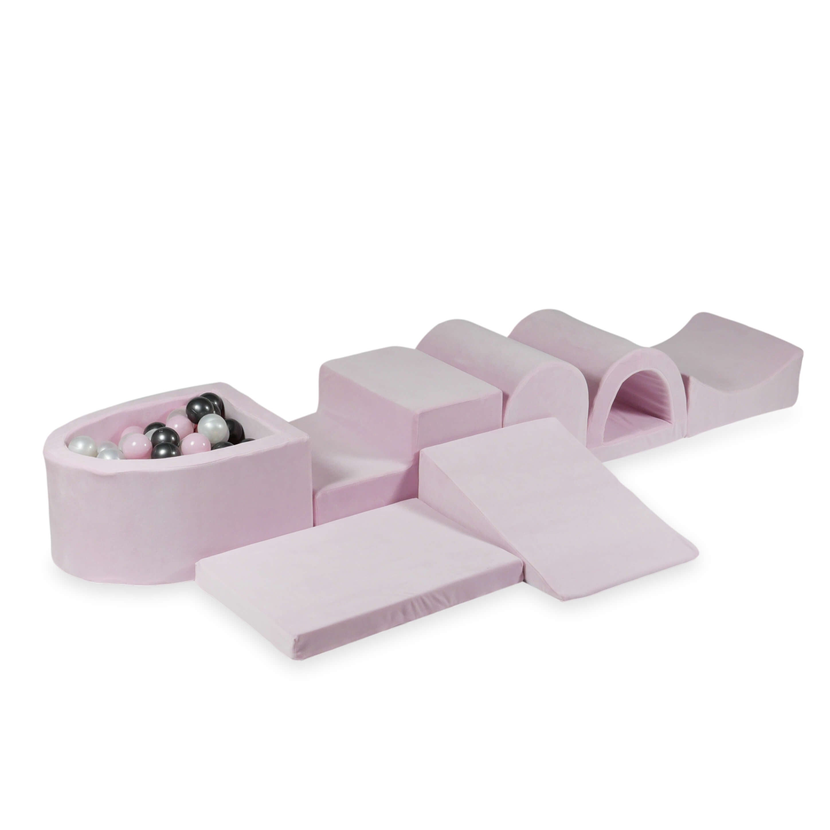 Największy piankowy plac zabaw z basenem micro Velvet Soft jasnoróżowy + 100 piłek