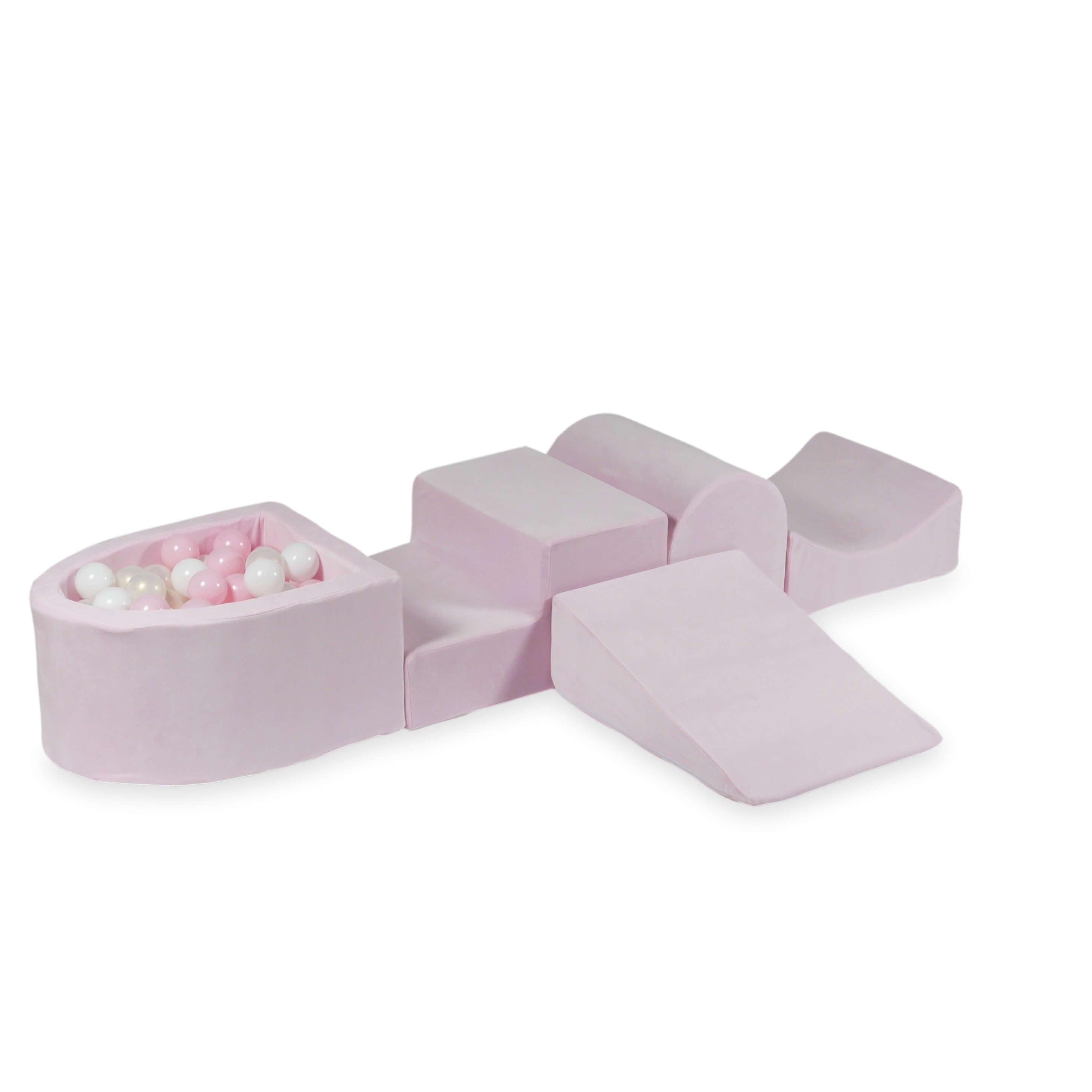 Piankowy plac zabaw z górką i basenem micro Velvet Soft jasnoróżowy + 100 piłek