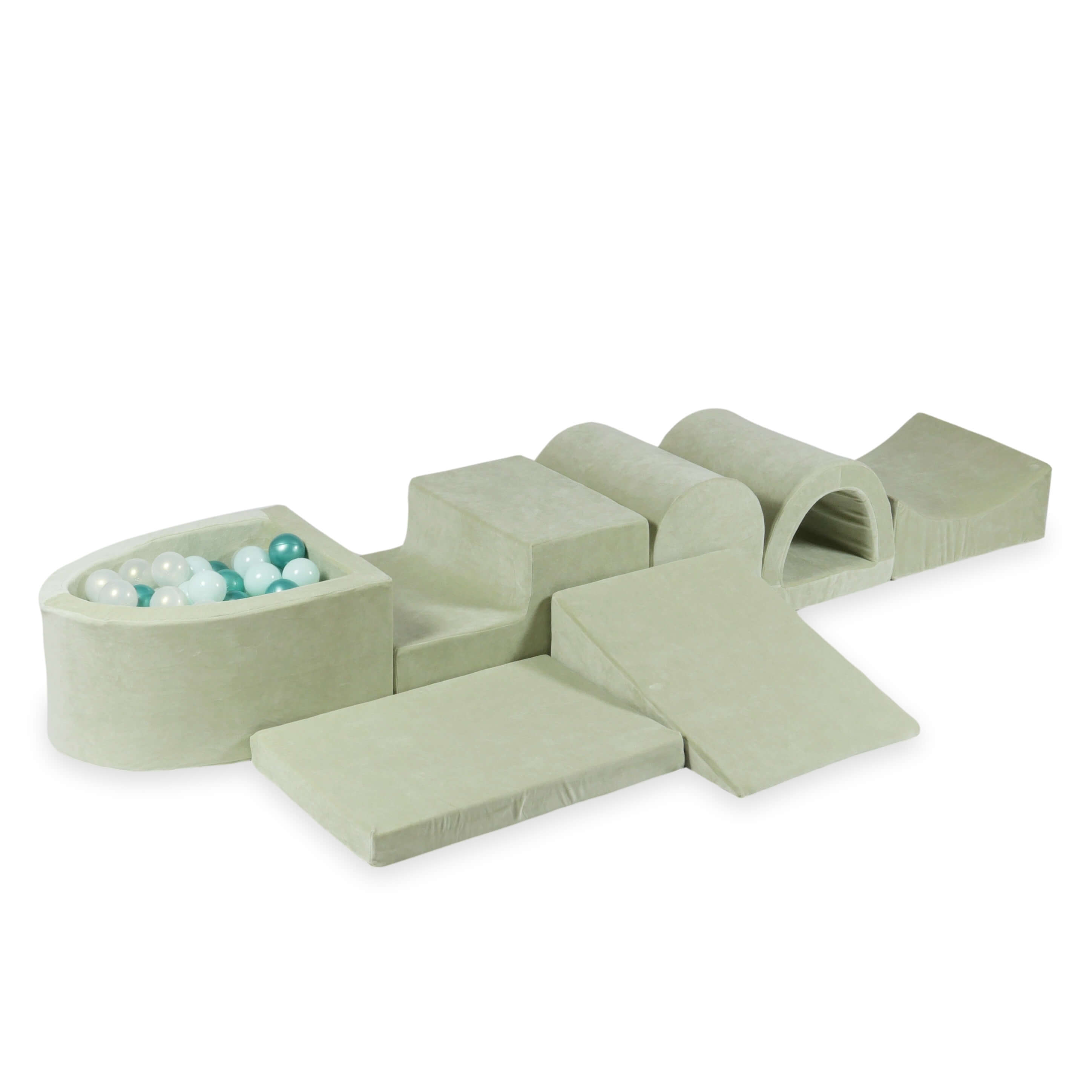 Największy piankowy plac zabaw z basenem micro Velvet Soft pistacjowy + 100 piłek