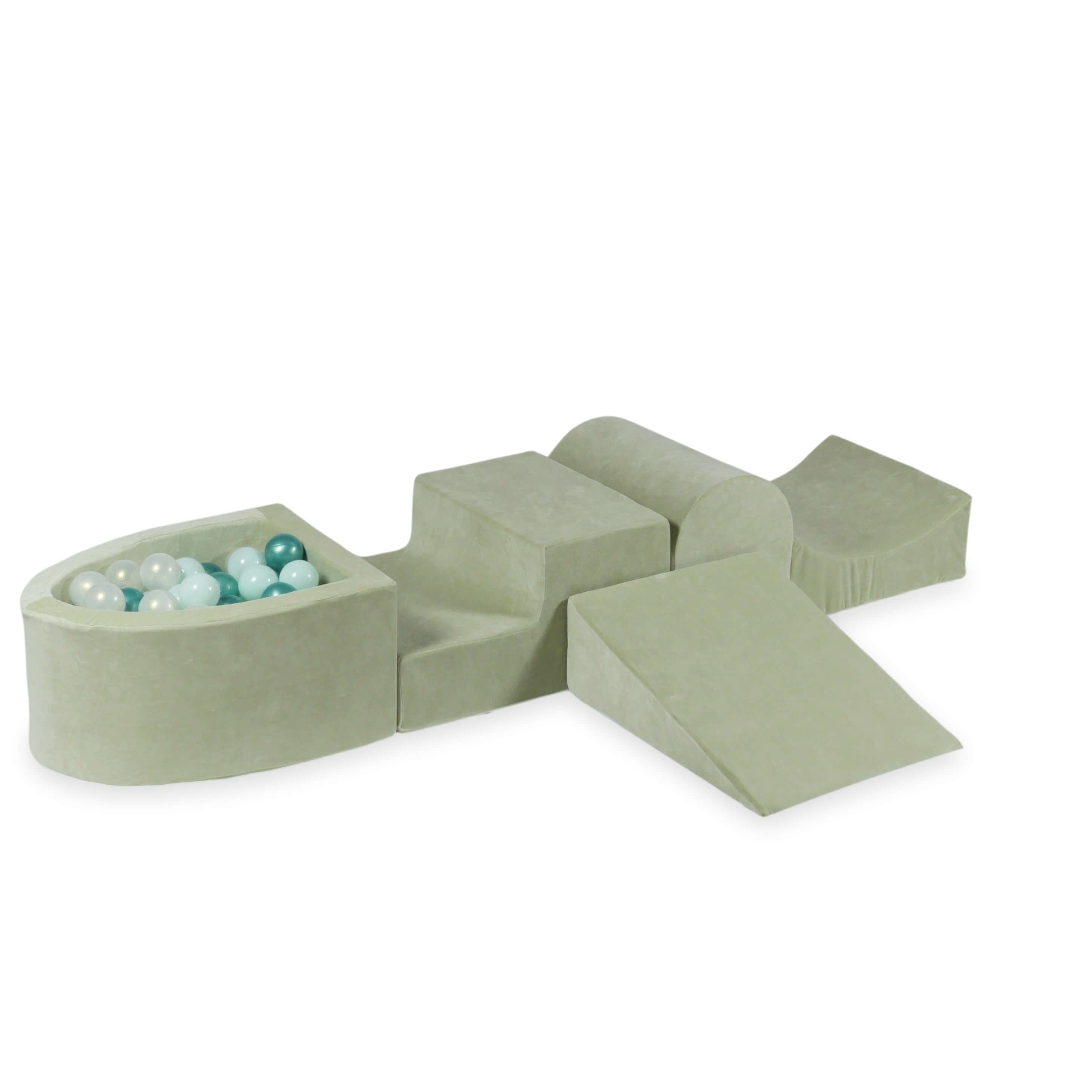 Piankowy plac zabaw z górką i basenem micro Velvet Soft pistacjowy + 100 piłek