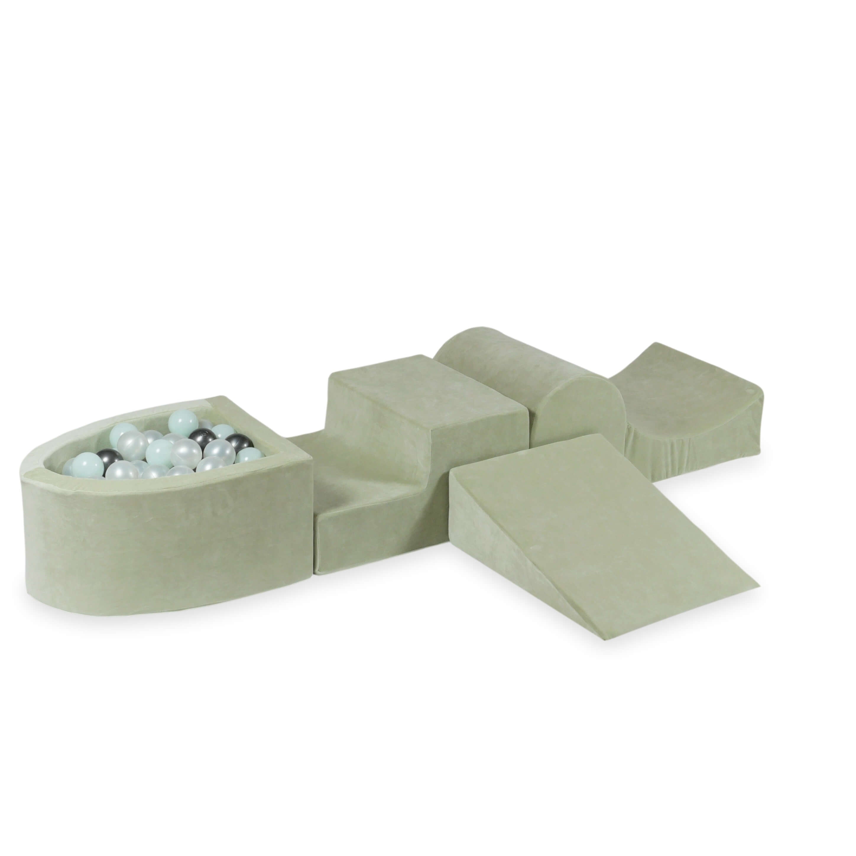 Piankowy plac zabaw z górką i basenem micro Velvet Soft pistacjowy + 100 piłek