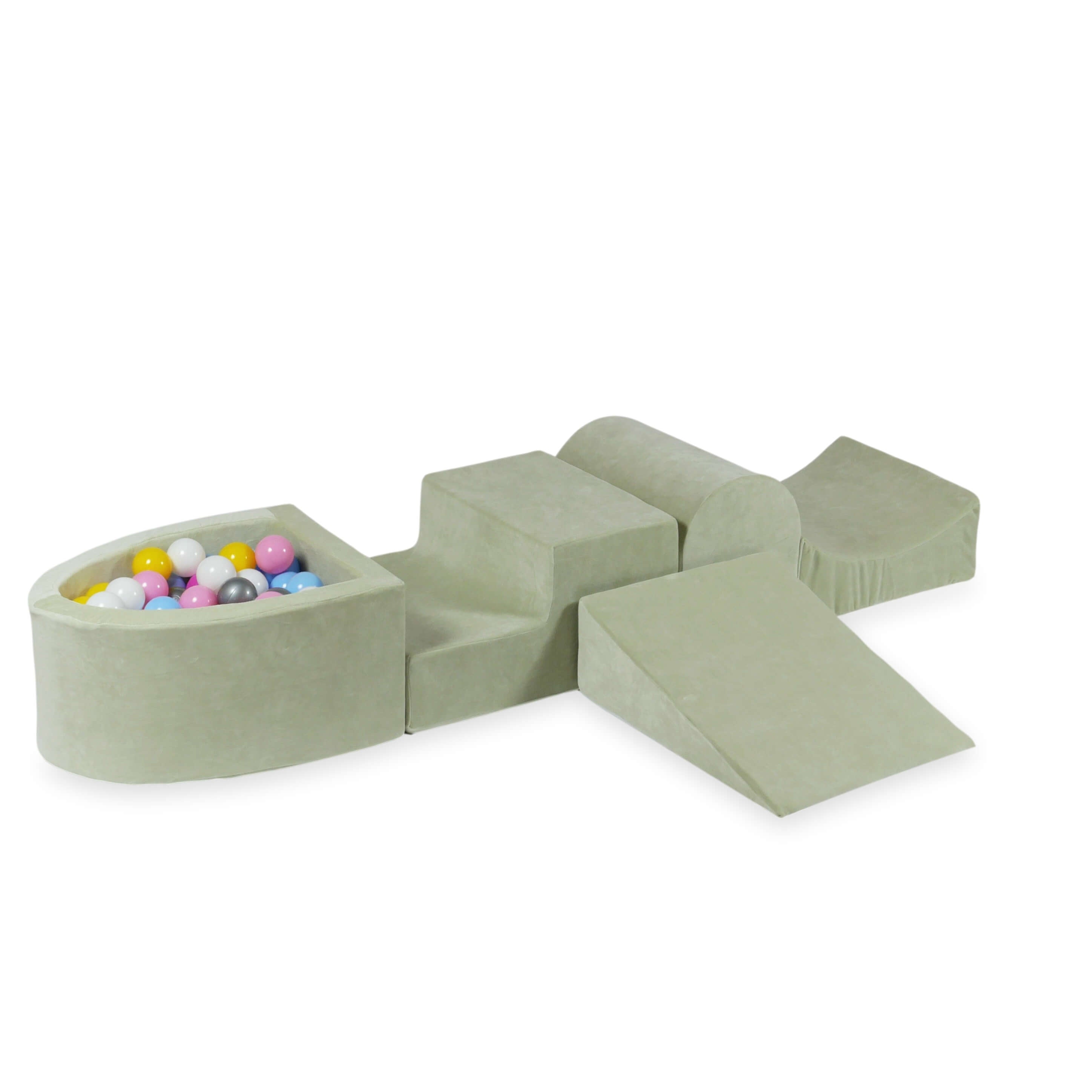 Piankowy plac zabaw z górką i basenem micro Velvet Soft pistacjowy + 100 piłek