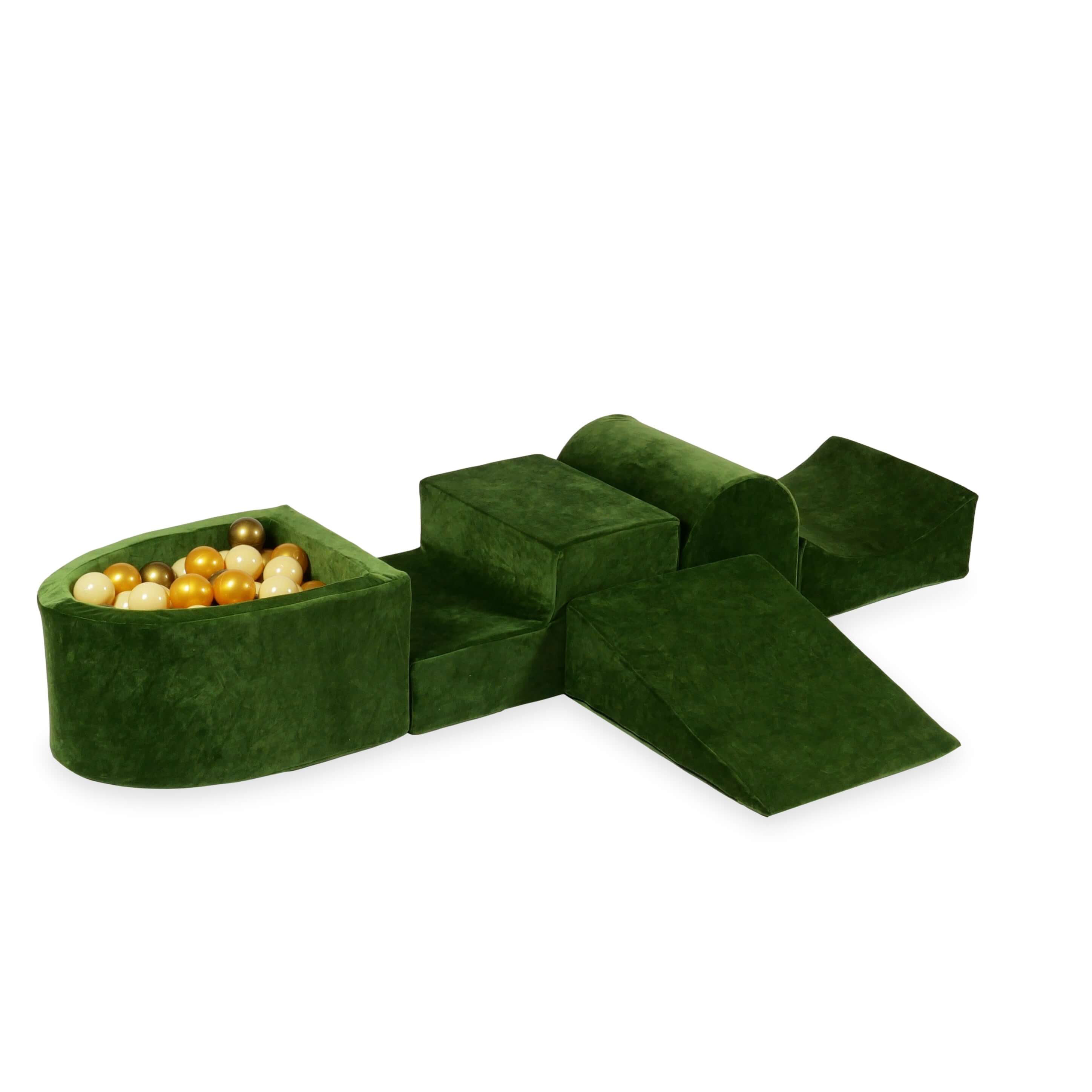 Piankowy plac zabaw z górką i basenem micro Velvet Soft oliwkowy + 100 piłek