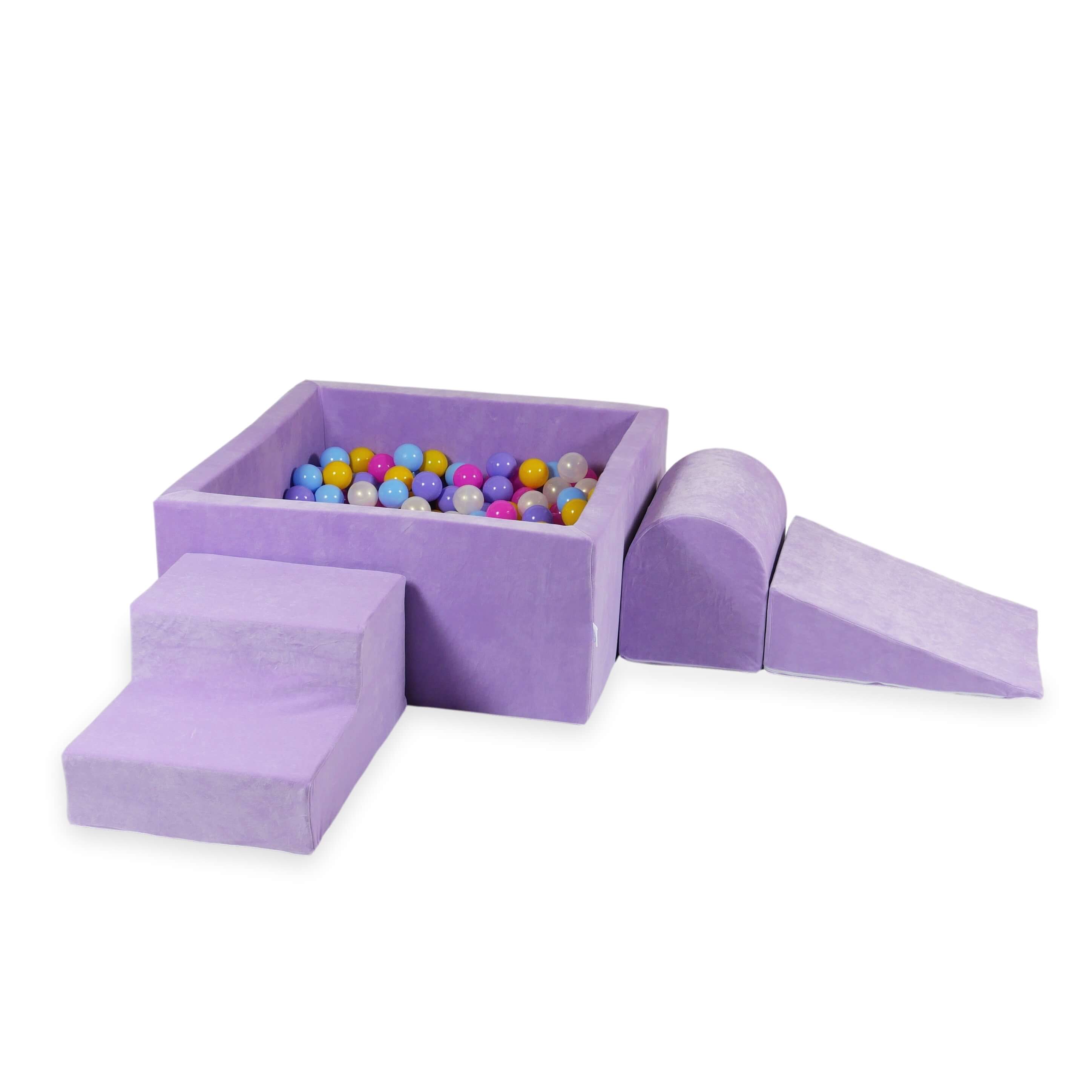 Piankowy plac zabaw z kwadratowym basenem 90x90x40 Velvet Soft fioletowy + 400 piłek
