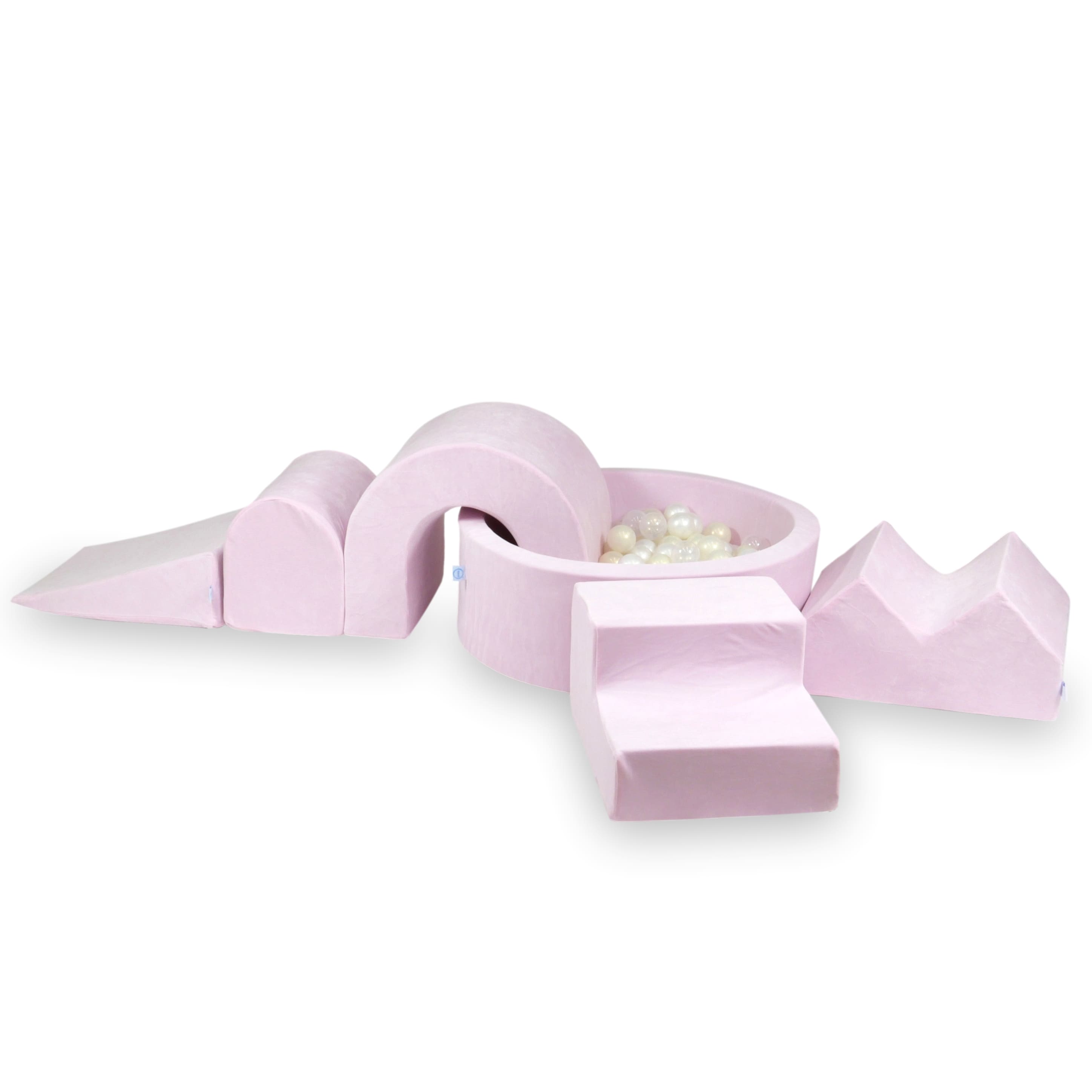 Mimii Schaumstoff-Spielset mit rundem Bällebad 90 × 30 cm aus Velvet Soft in Hellrosa – 5-teilig, mit 200 Bällen