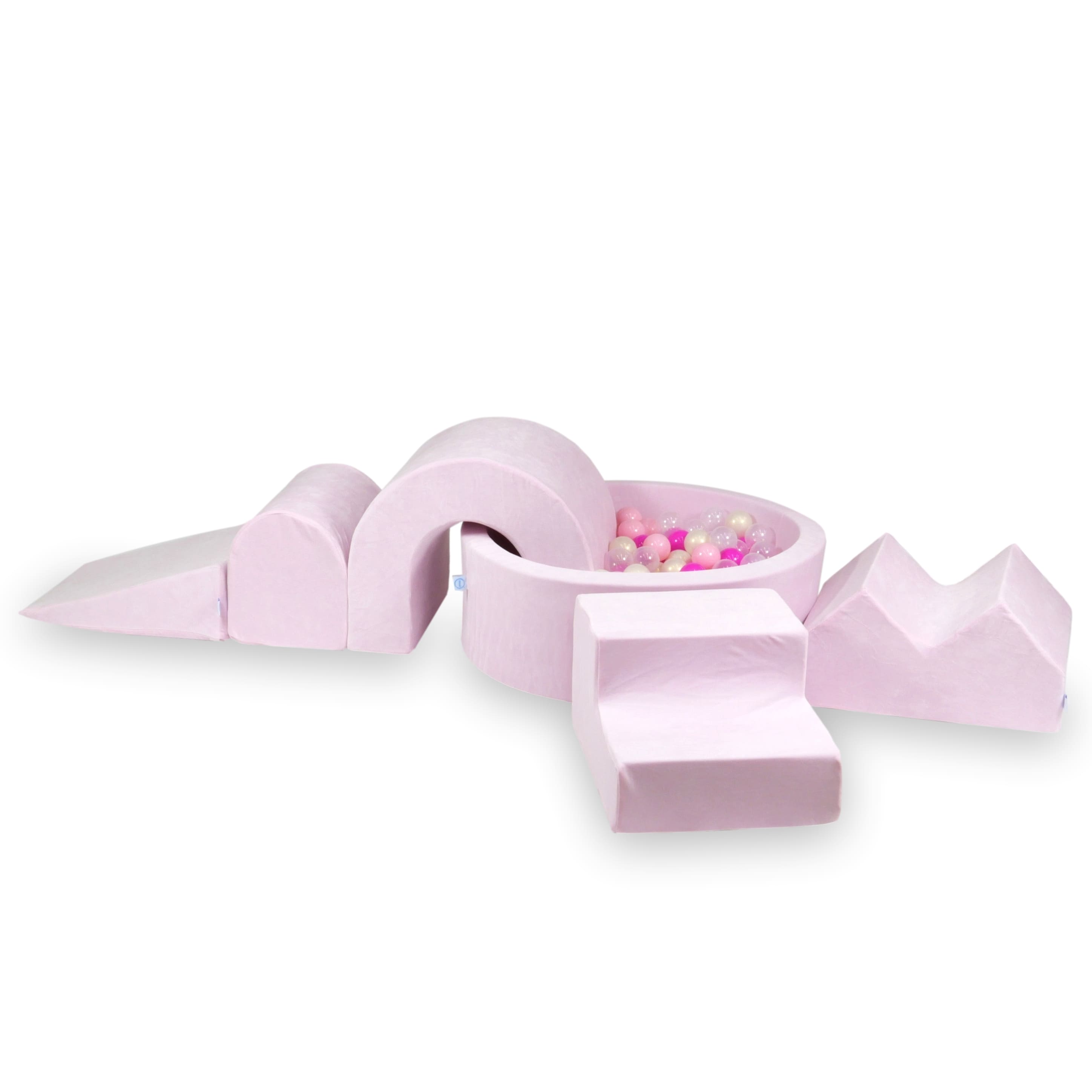 Mimii Schaumstoff-Spielset mit rundem Bällebad 90 × 30 cm aus Velvet Soft in Hellrosa – 5-teilig, mit 200 Bällen