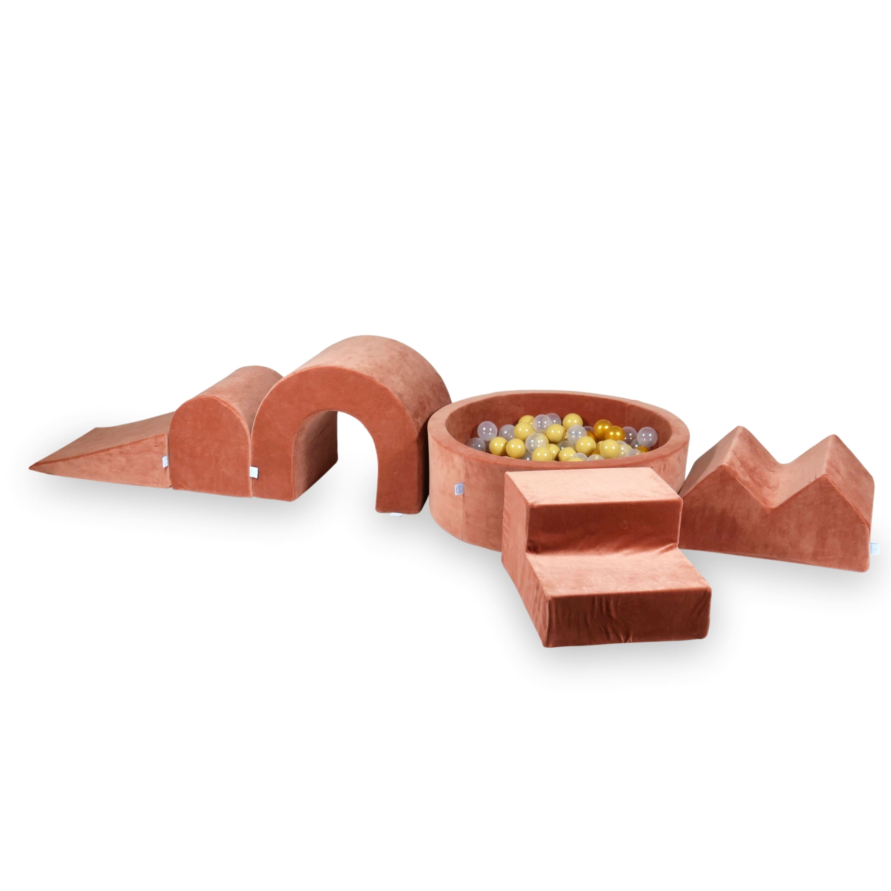 Piankowy plac zabaw z okrągłym basenem 90x30 cm Velvet Soft Canyon Clay + 5 elementów + 200 piłek