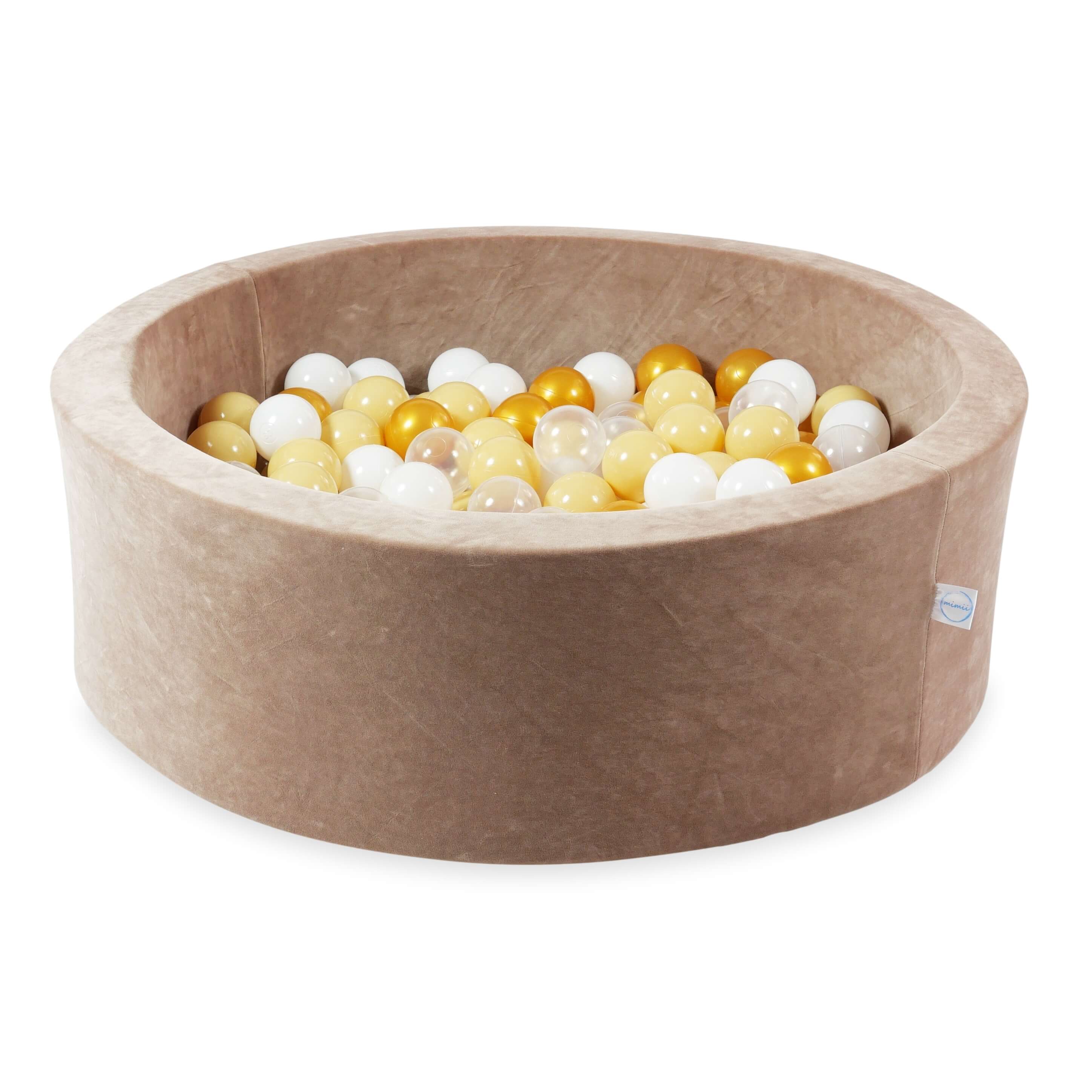 Mimii Bällebad aus Velvet Soft in Braun – rund, 90 × 30 cm, mit 200 Bällen