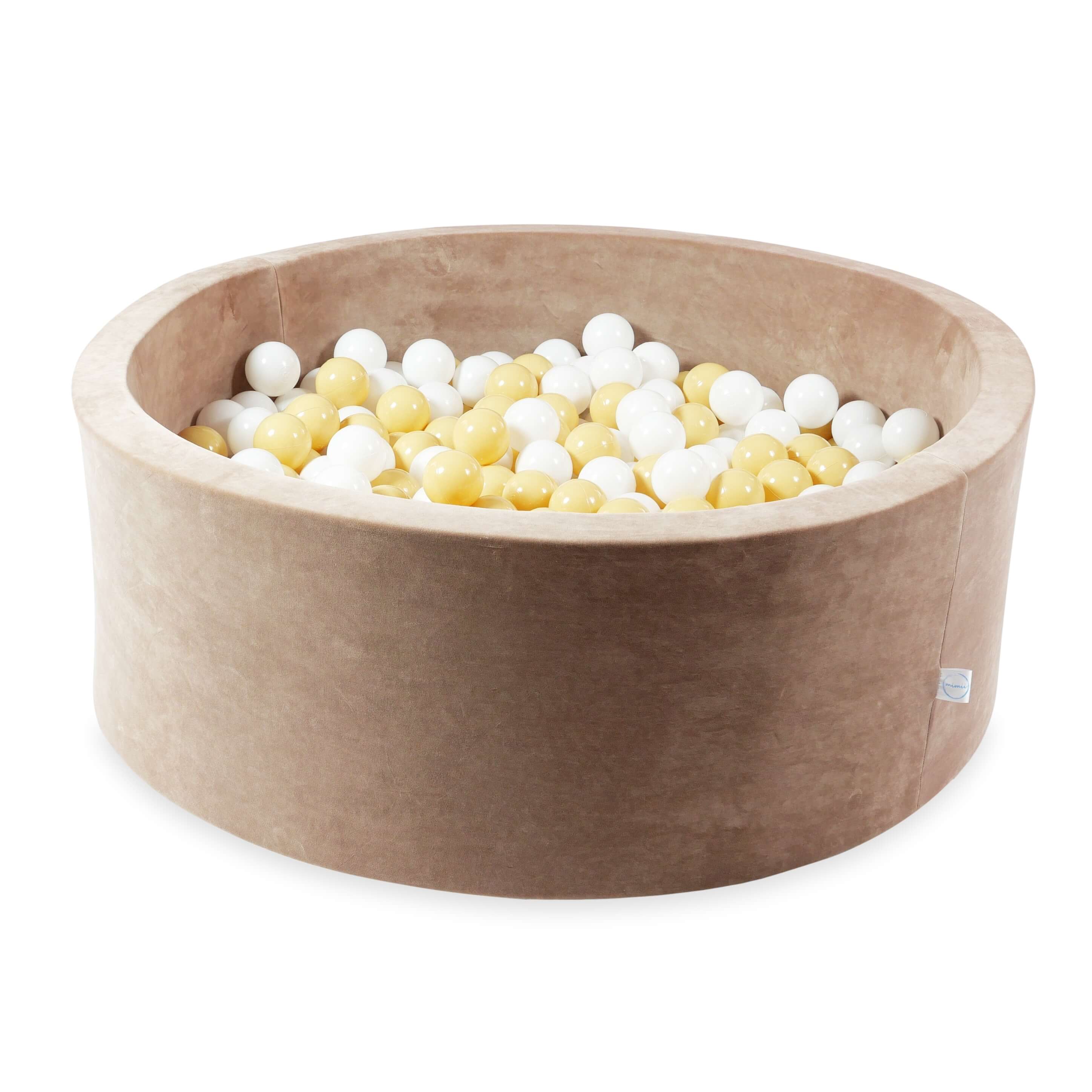 Mimii Bällebad aus Velvet Soft in Braun – rund, 110 × 40 cm, mit 500 Bällen