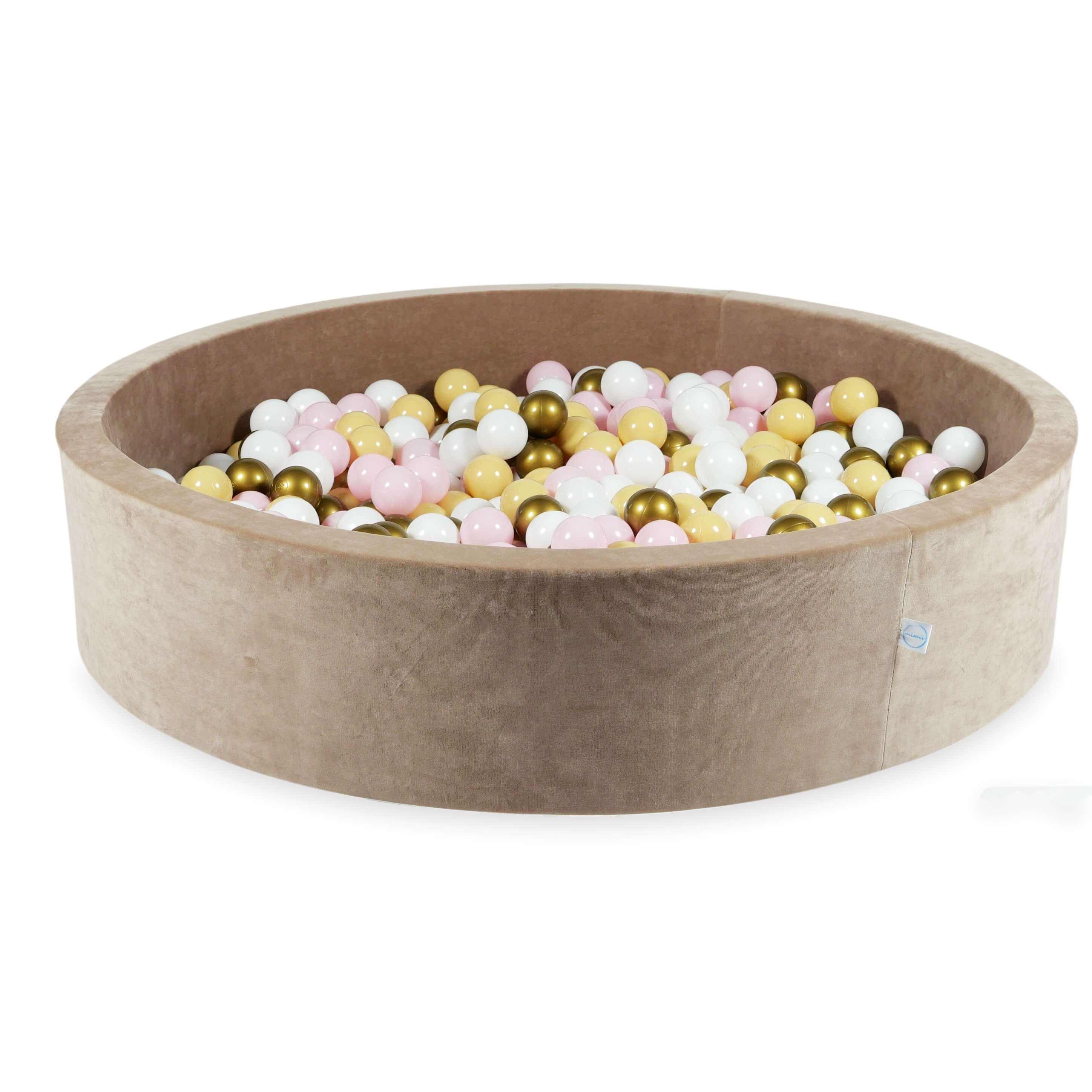 Ball pit with balls 130 × 30 cm Velvet Soft brown with 600 balls
