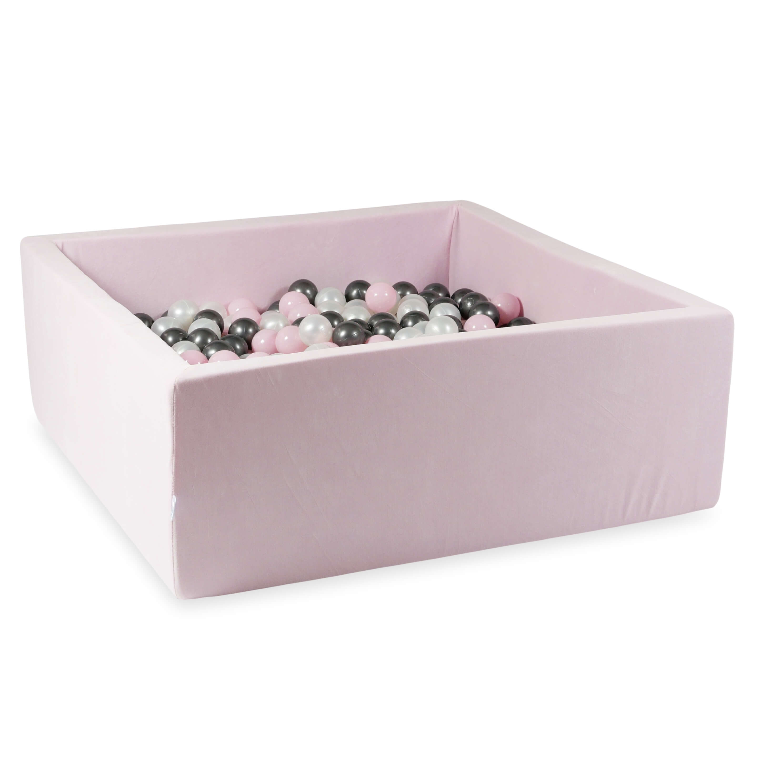 Square ball pit with balls 110 × 110 × 40 cm Velvet Soft light pink + 600 balls
