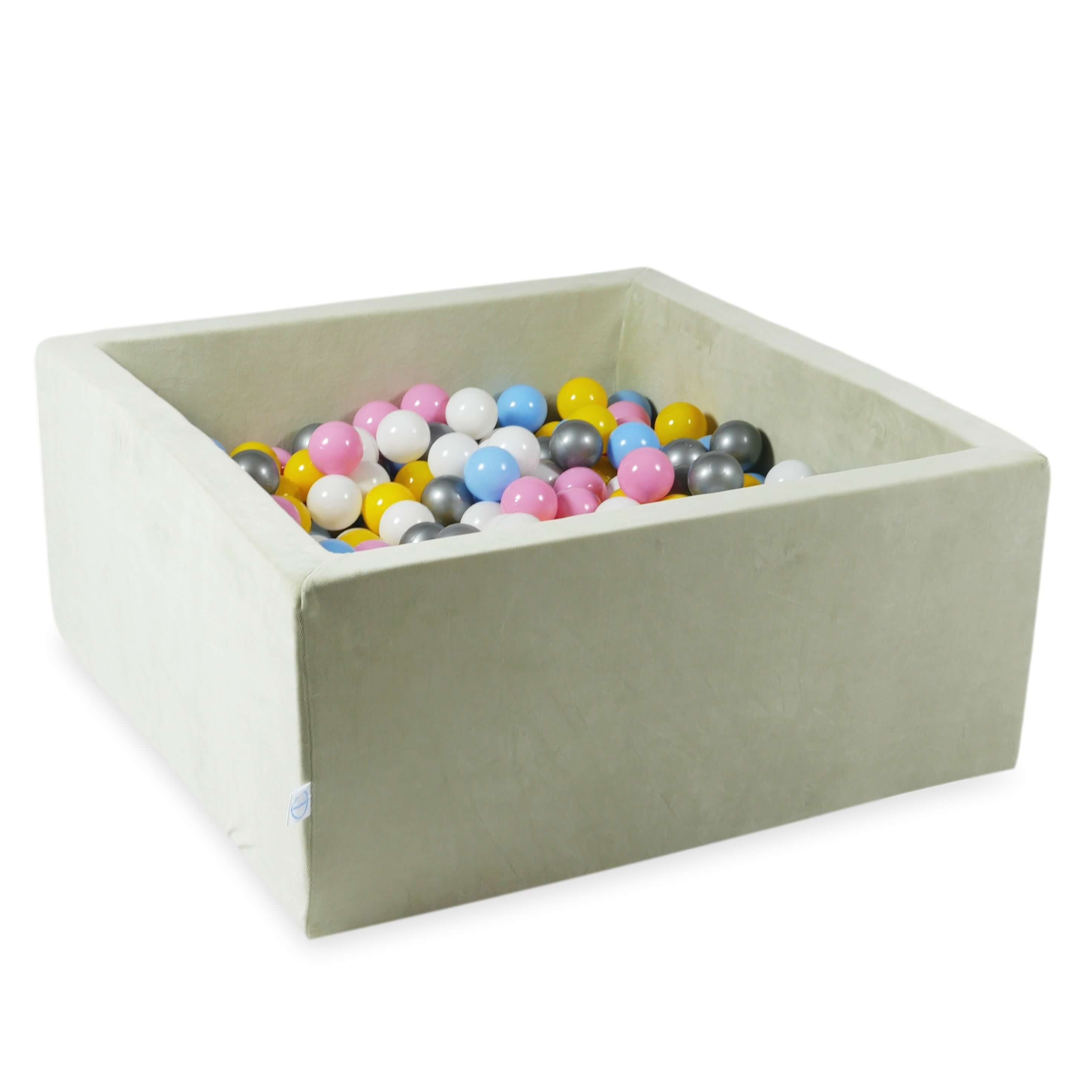 Square ball pit with balls 90 × 90 × 40 cm Velvet Soft pistachio + 400 balls