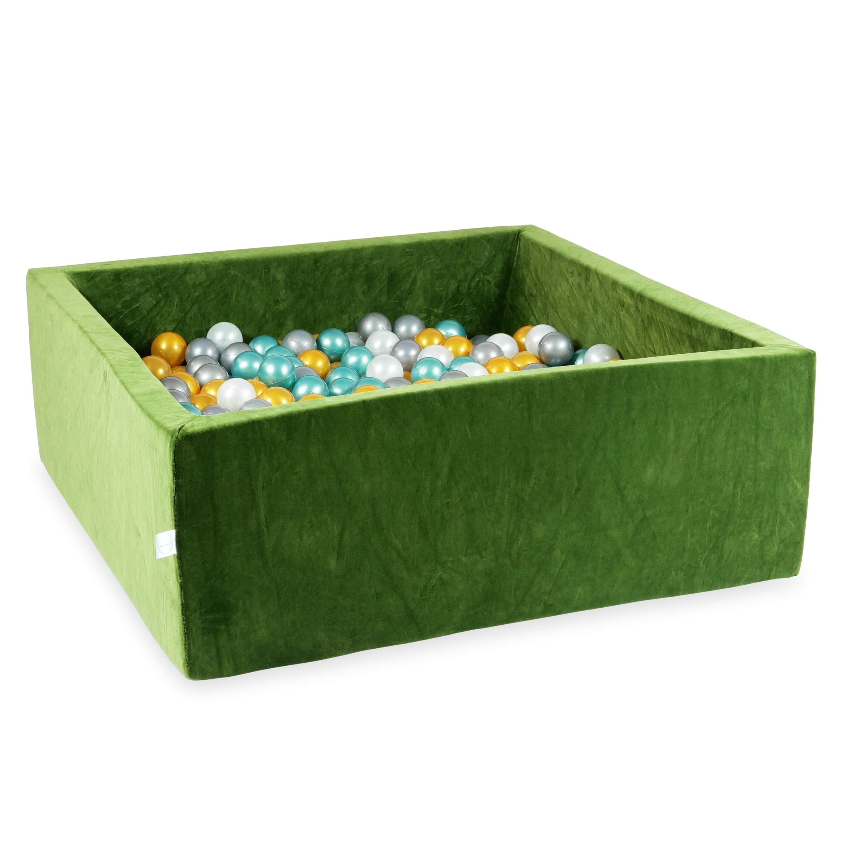 Square ball pit with balls 110 × 110 × 40 cm Velvet Soft olive + 600 balls