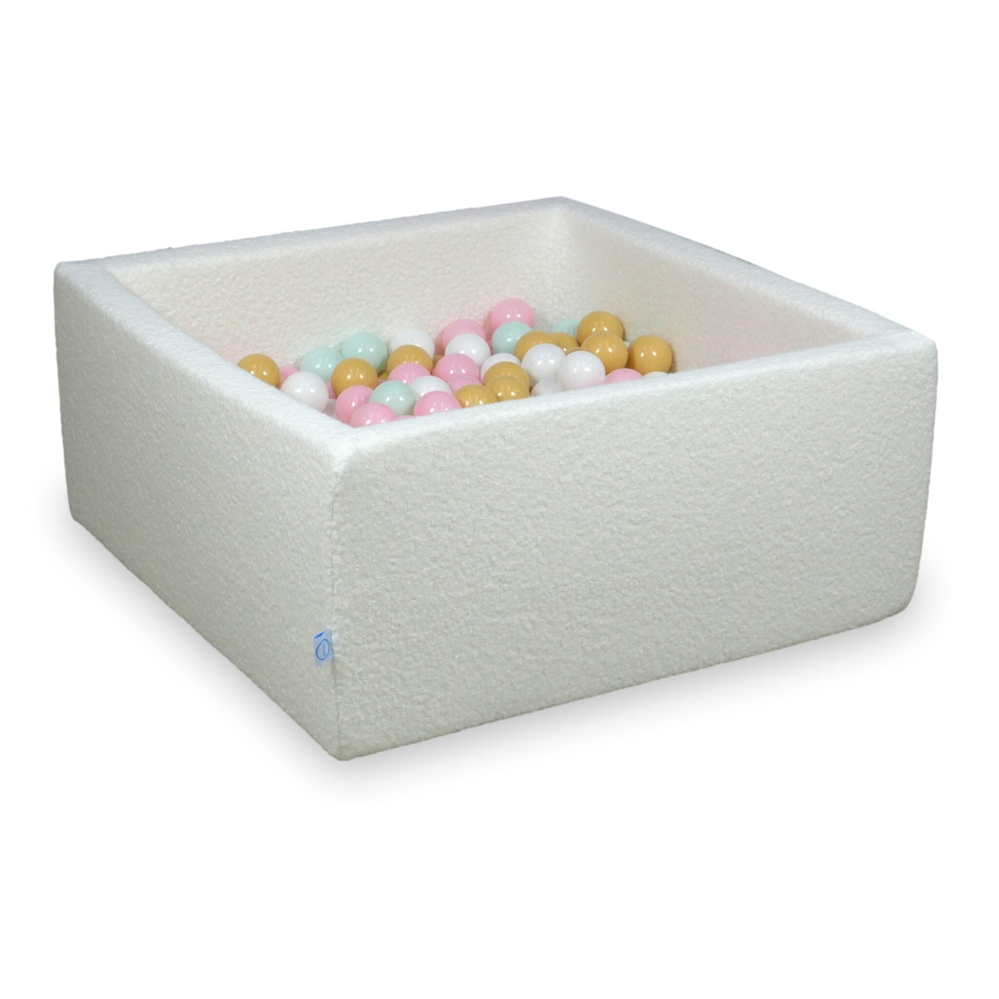 Square ball pit with balls 90 × 90 × 40 cm bouclé white + 400 balls